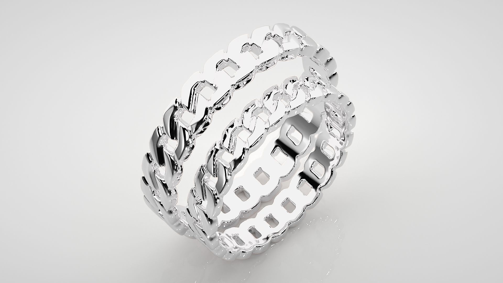 Cuban Chain Plain Gold Couple Band Ring 3dm stl render detail 3D print model_8