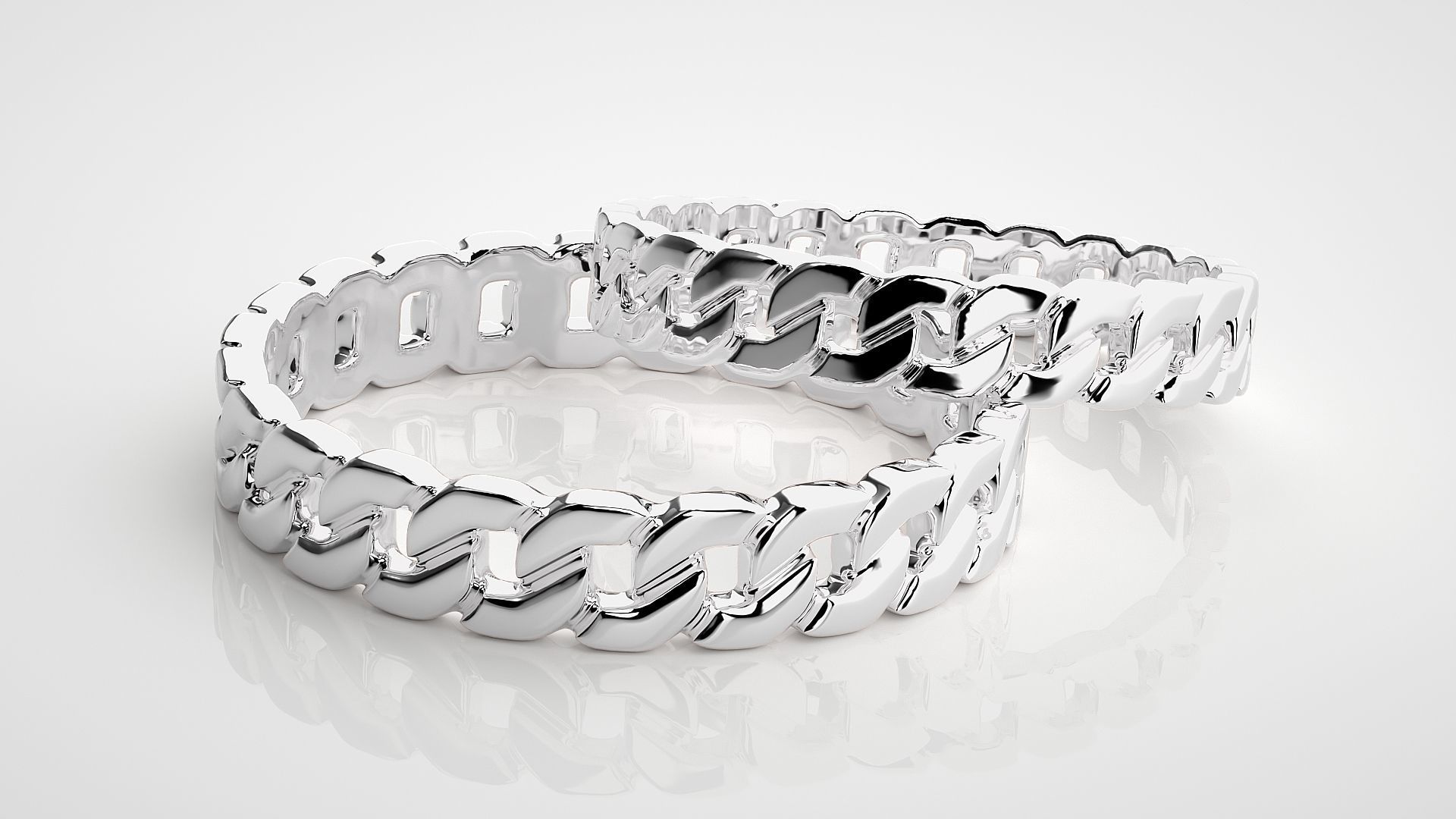 Cuban Chain Plain Gold Couple Band Ring 3dm stl render detail 3D print model_6