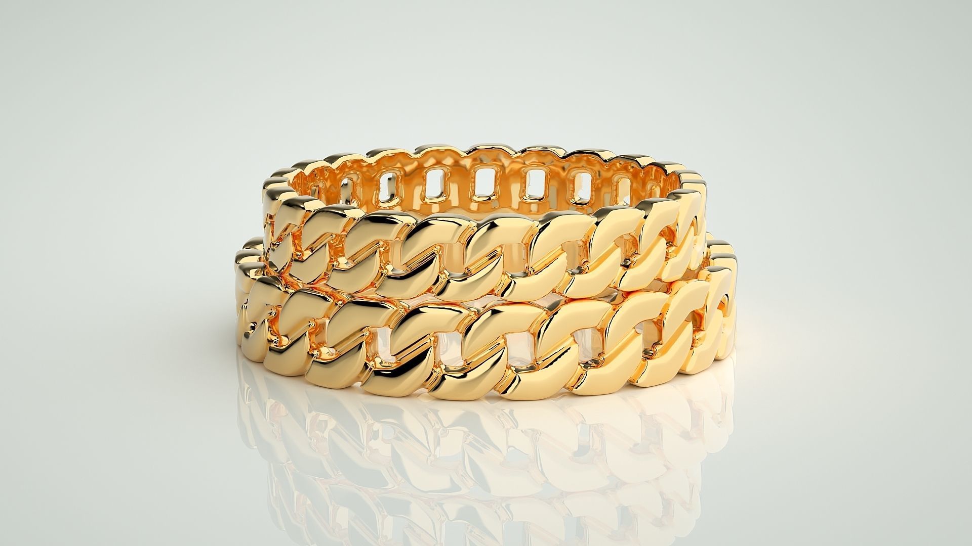 Cuban Chain Plain Gold Couple Band Ring 3dm stl render detail 3D print model_11