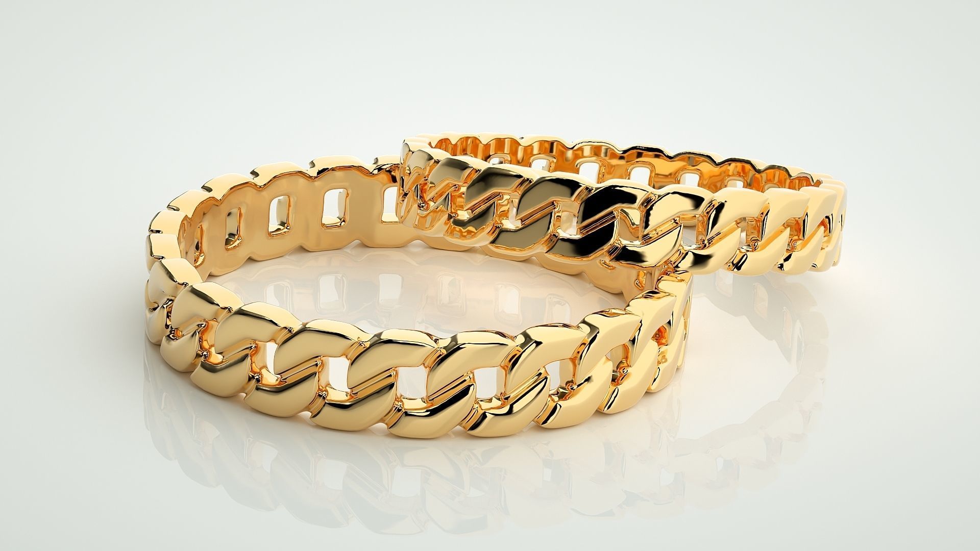 Cuban Chain Plain Gold Couple Band Ring 3dm stl render detail 3D print model_10