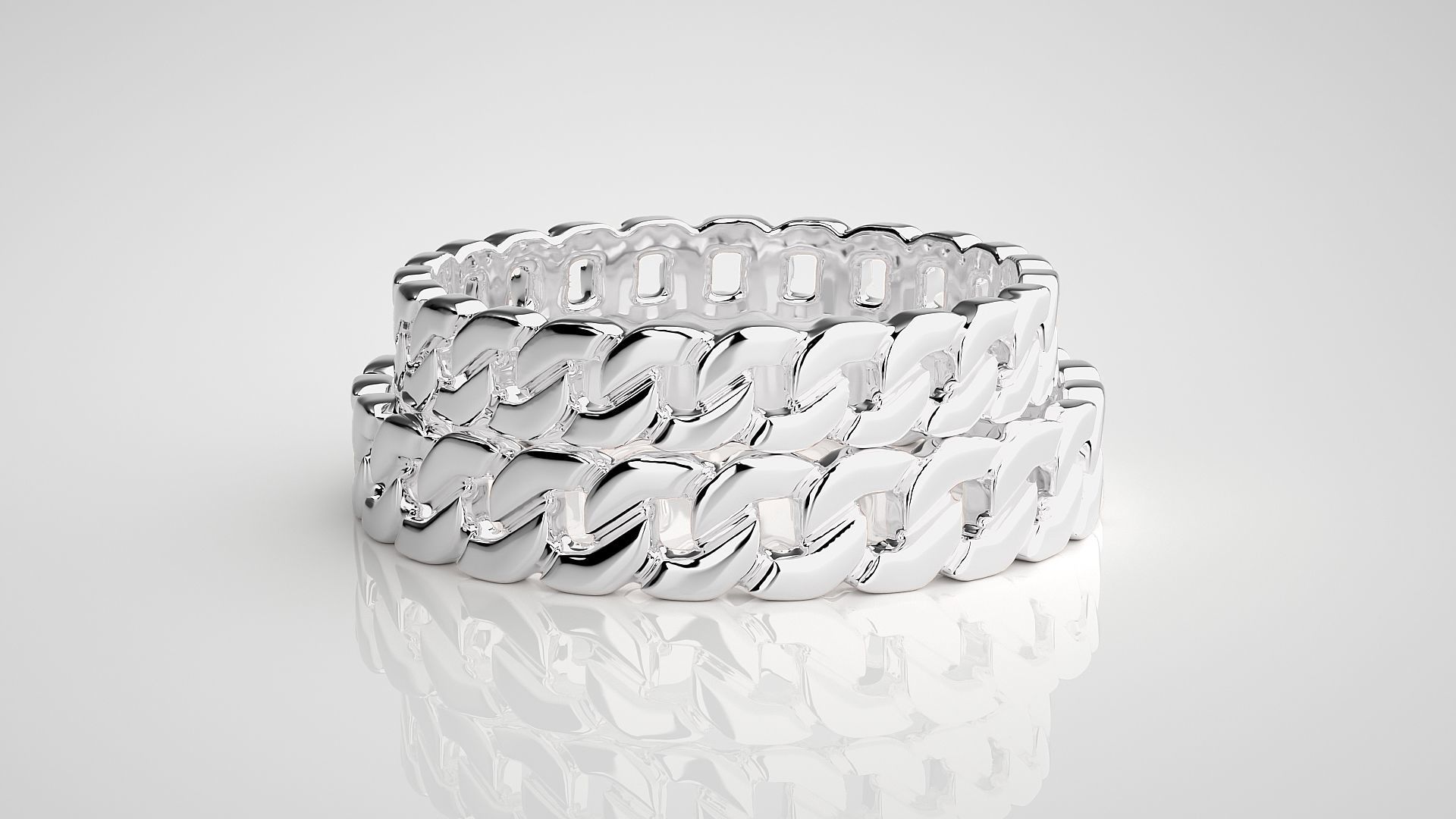 Cuban Chain Plain Gold Couple Band Ring 3dm stl render detail 3D print model_7