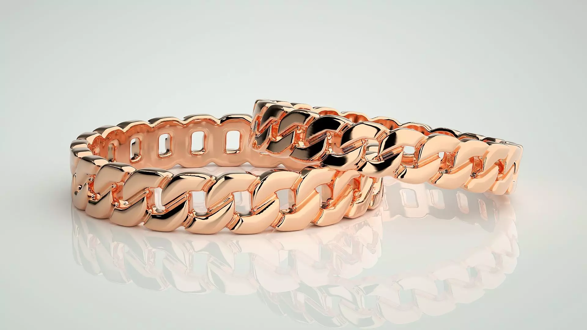 Cuban Chain Plain Gold Couple Band Ring 3dm stl render detail 3D print model_0