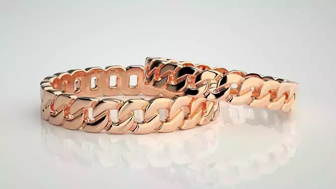 Cuban Chain Plain Gold Couple Band Ring 3dm stl render detail 3D print model
