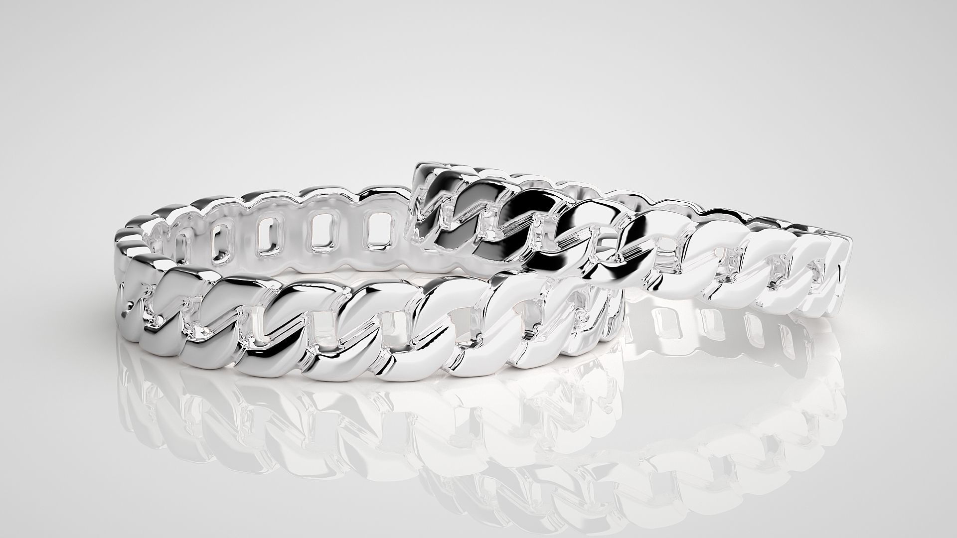 Cuban Chain Plain Gold Couple Band Ring 3dm stl render detail 3D print model_5