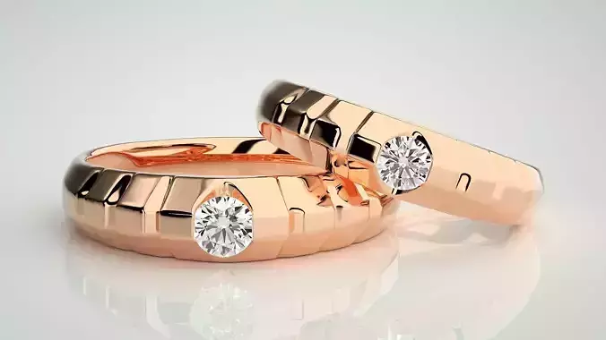 Solitaire Couple Band Ring 3dm stl render detail