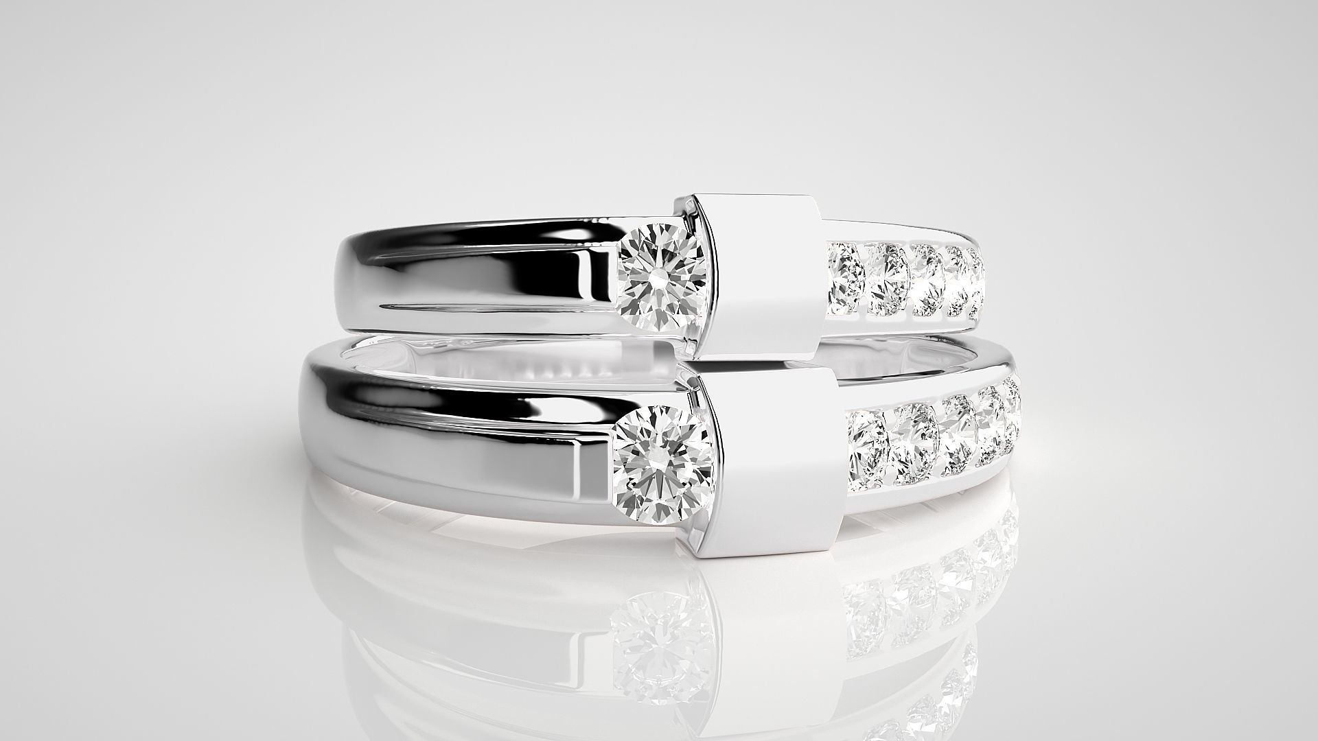 Solitaire Couple Band Ring 3dm stl render detail 3D print model_7