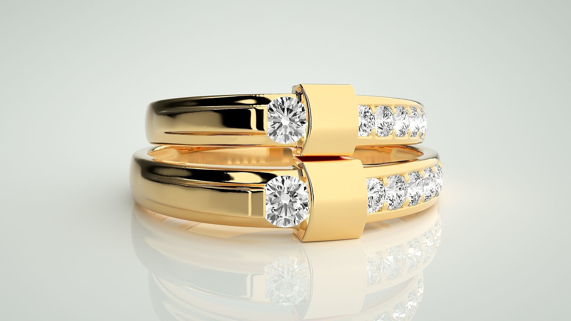 Solitaire Couple Band Ring 3dm stl render detail 3D print model_11