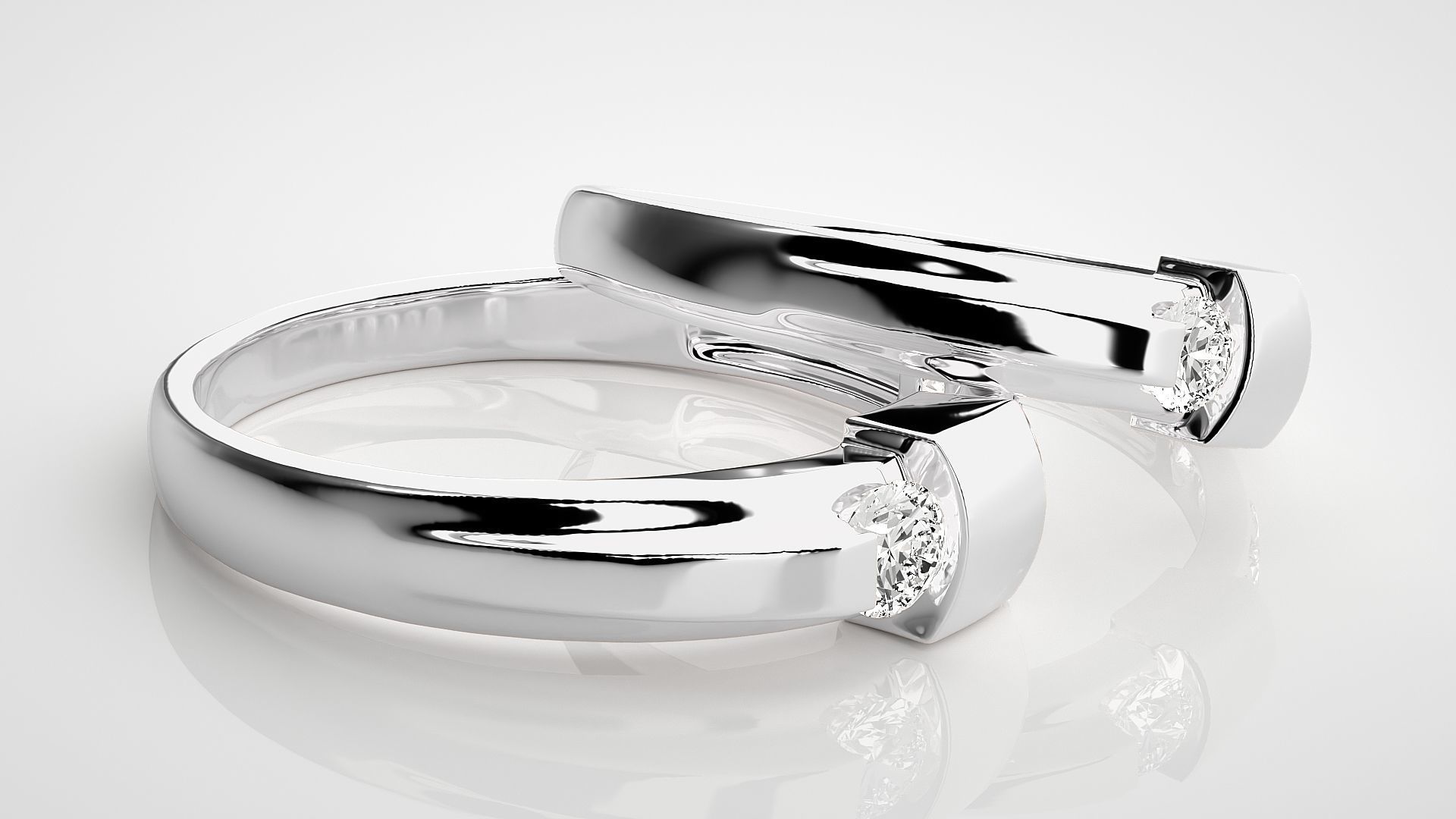 Solitaire Couple Band Ring 3dm stl render detail 3D print model_6