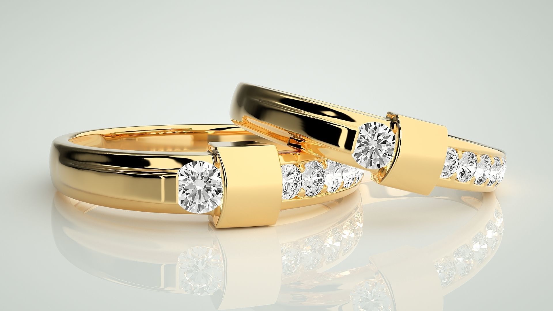 Solitaire Couple Band Ring 3dm stl render detail 3D print model_9