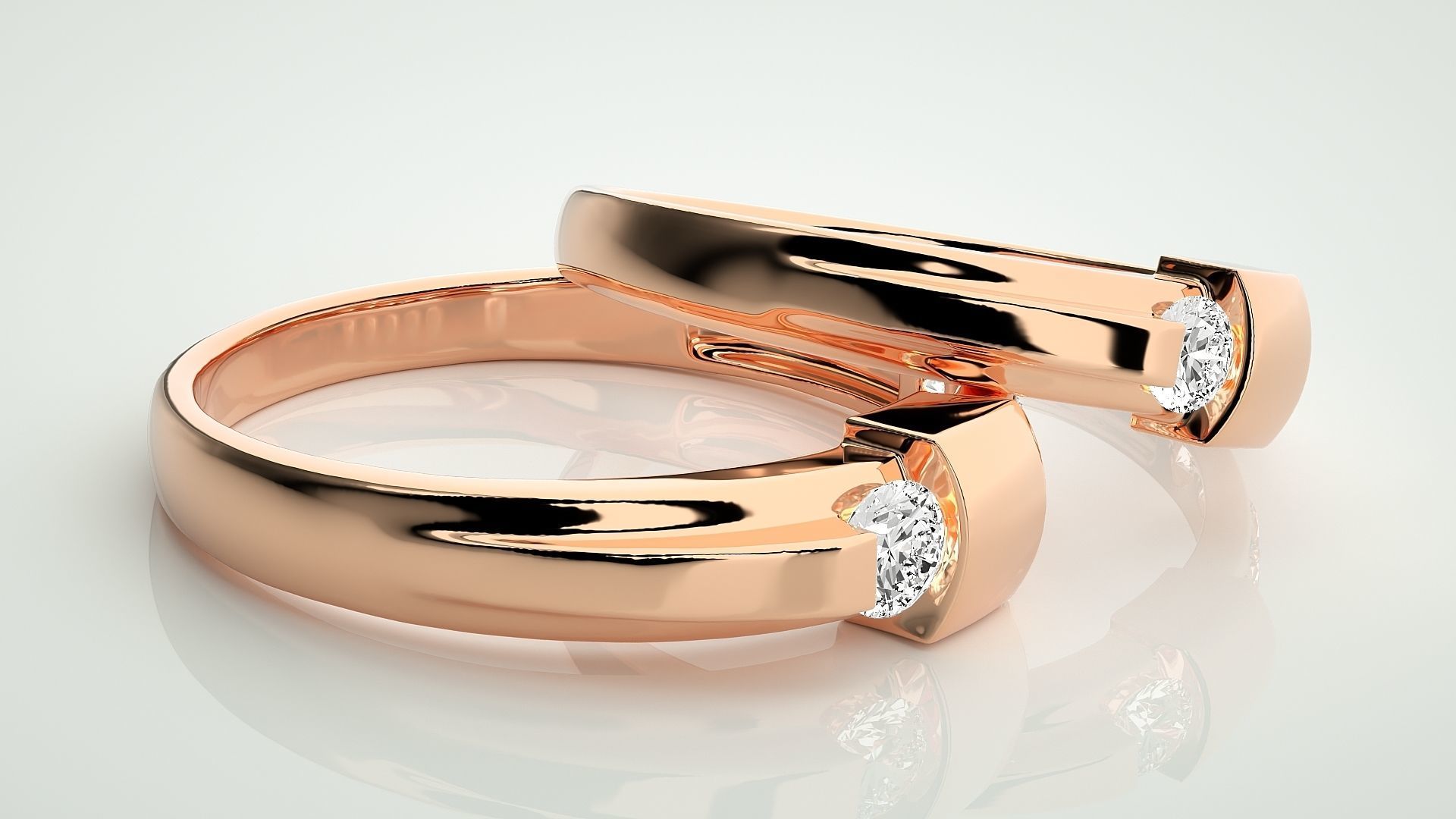 Solitaire Couple Band Ring 3dm stl render detail 3D print model_1