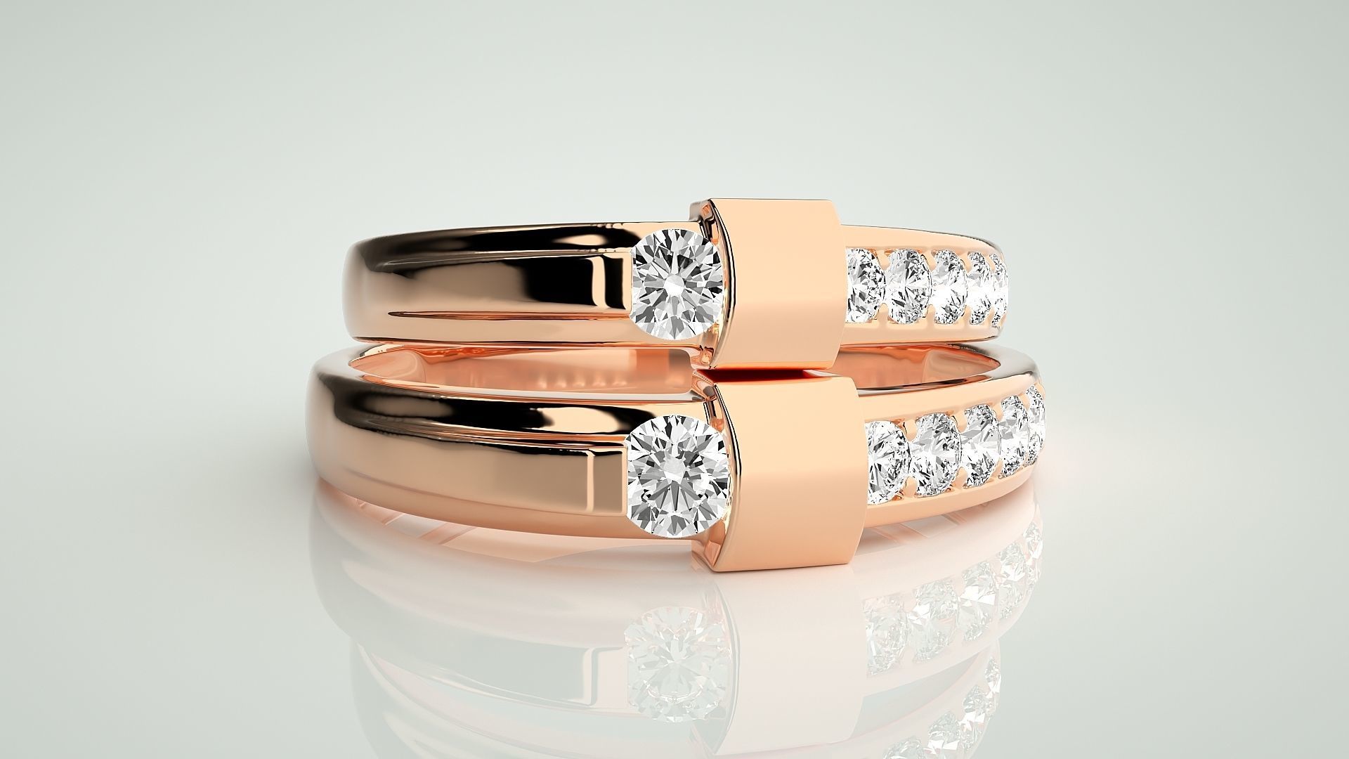 Solitaire Couple Band Ring 3dm stl render detail 3D print model_2