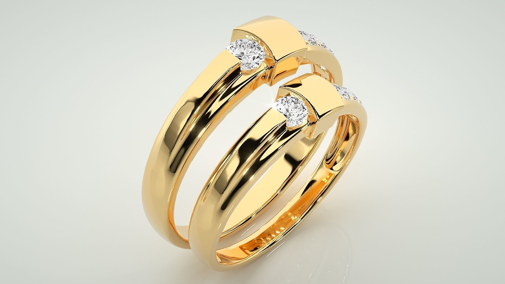 Solitaire Couple Band Ring 3dm stl render detail 3D print model_12