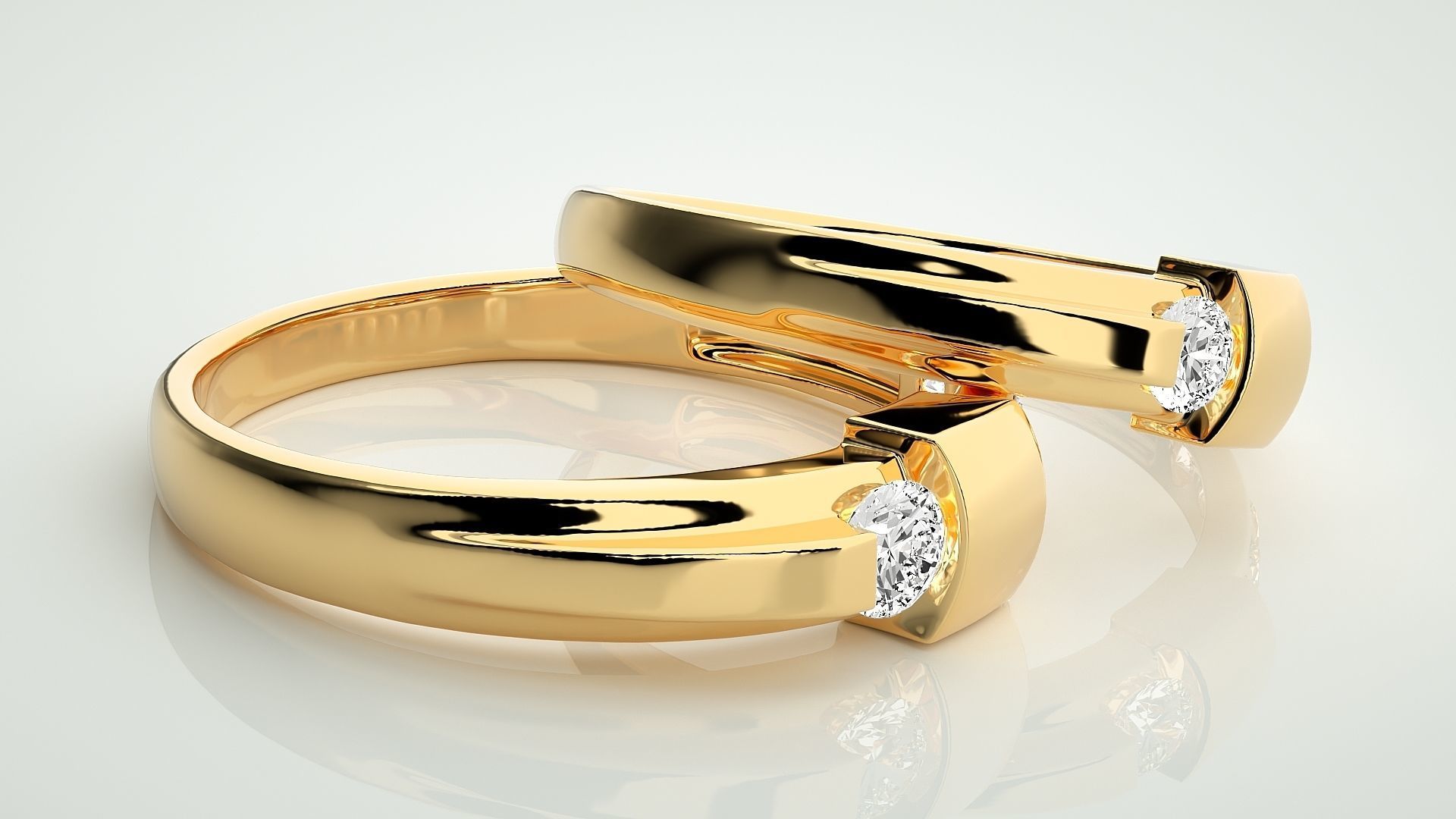 Solitaire Couple Band Ring 3dm stl render detail 3D print model_10