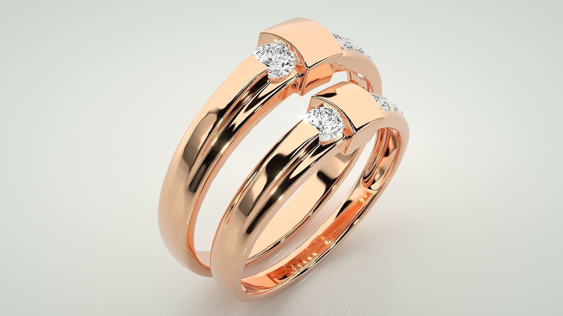Solitaire Couple Band Ring 3dm stl render detail 3D print model_4