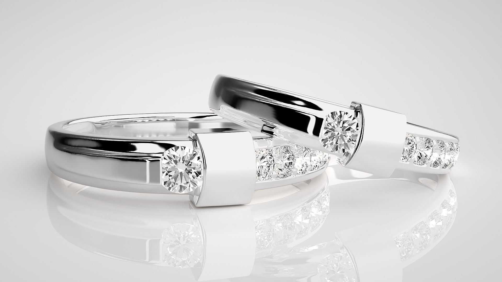 Solitaire Couple Band Ring 3dm stl render detail 3D print model_5