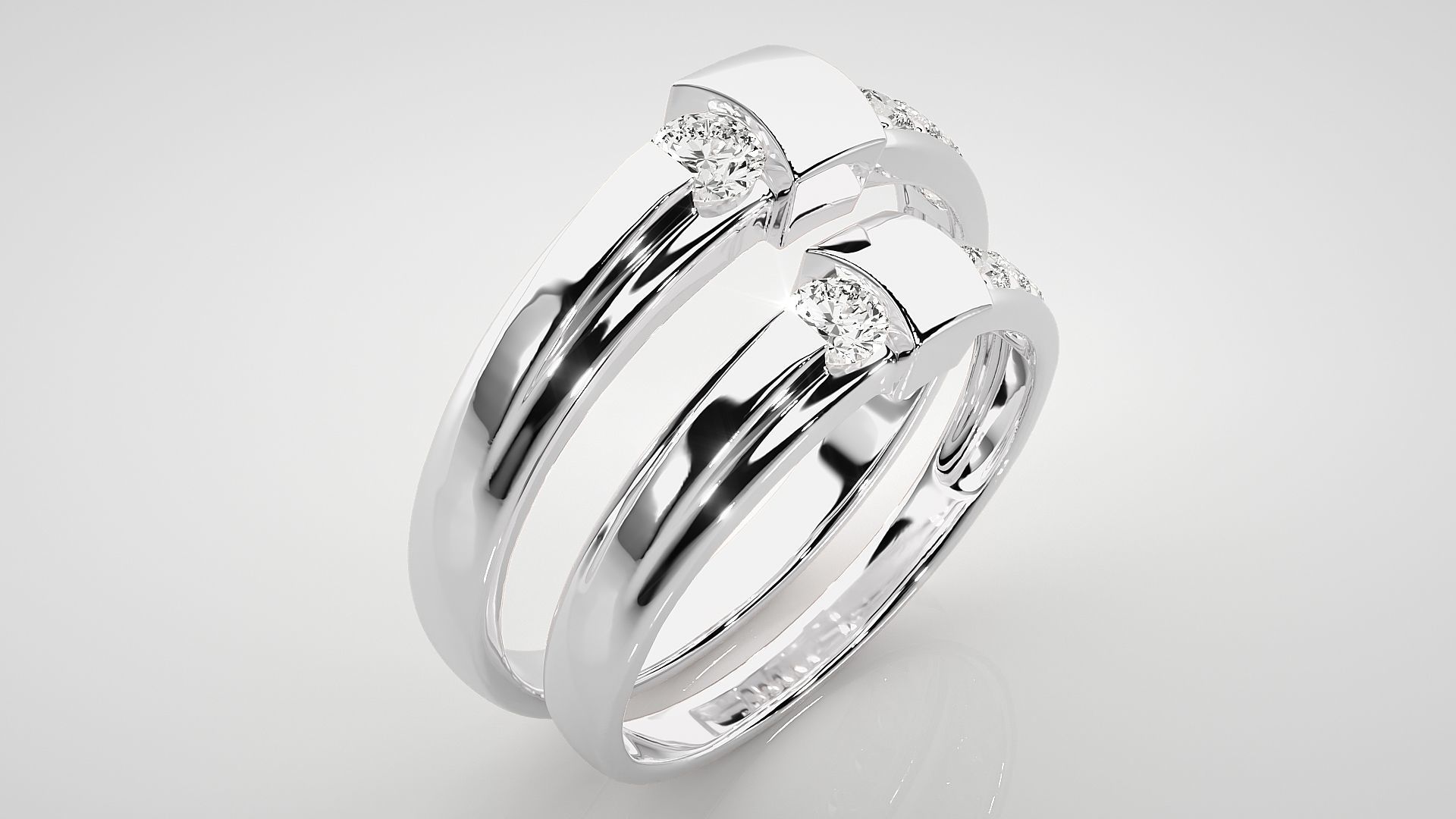 Solitaire Couple Band Ring 3dm stl render detail 3D print model_8