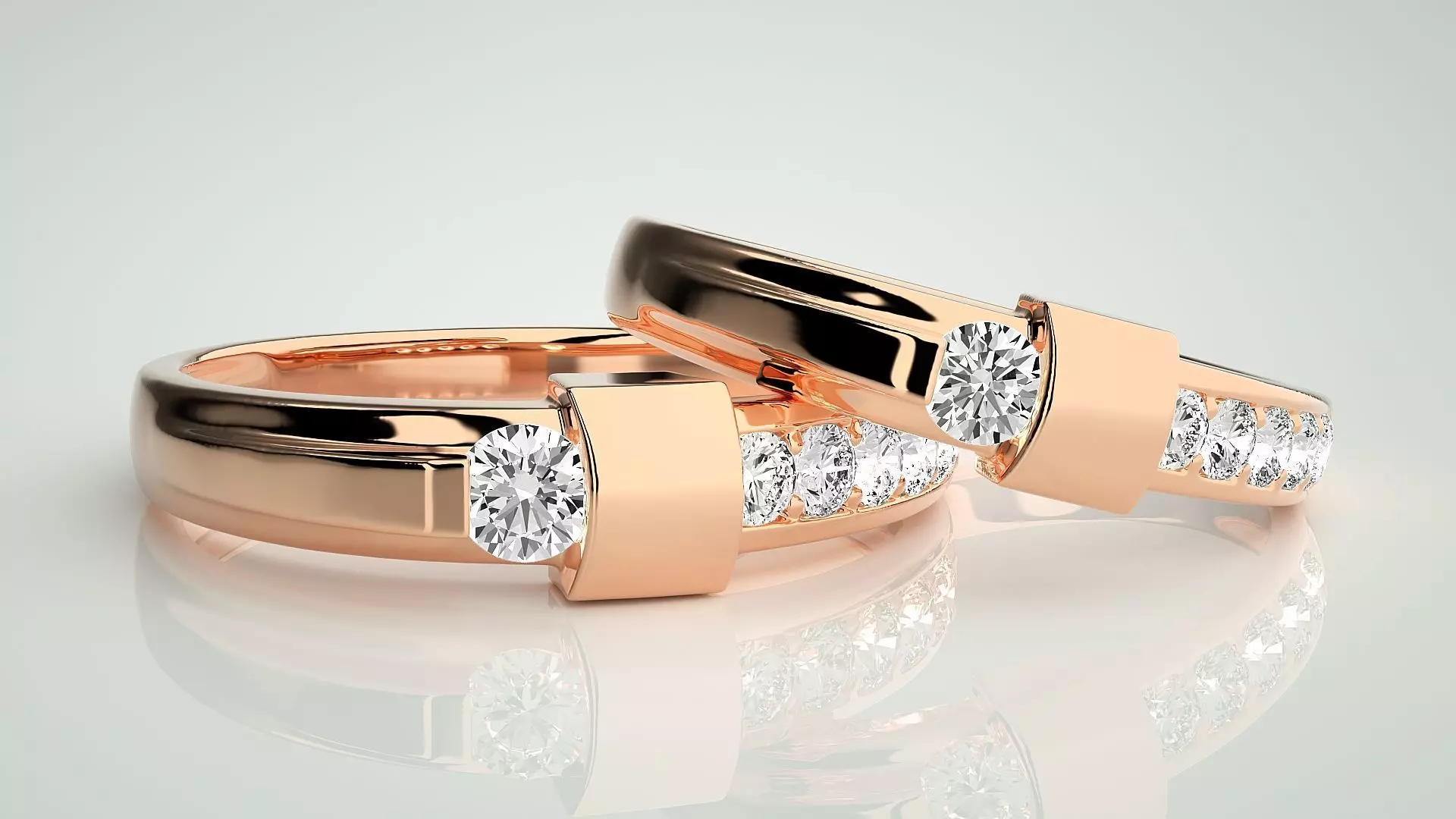 Solitaire Couple Band Ring 3dm stl render detail 3D print model_0