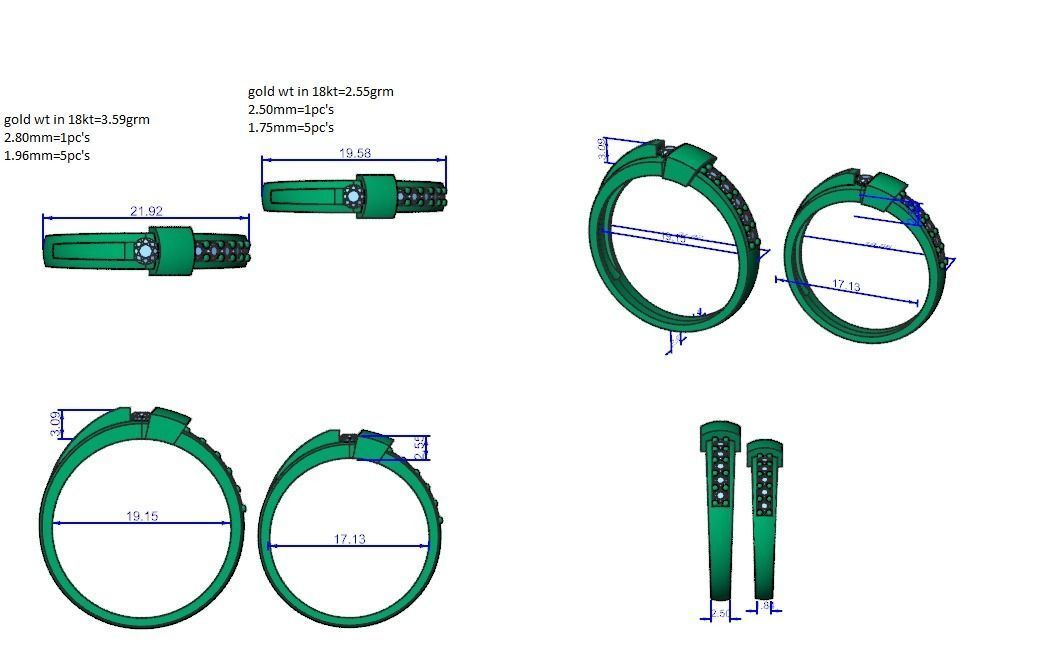 Solitaire Couple Band Ring 3dm stl render detail 3D print model_3