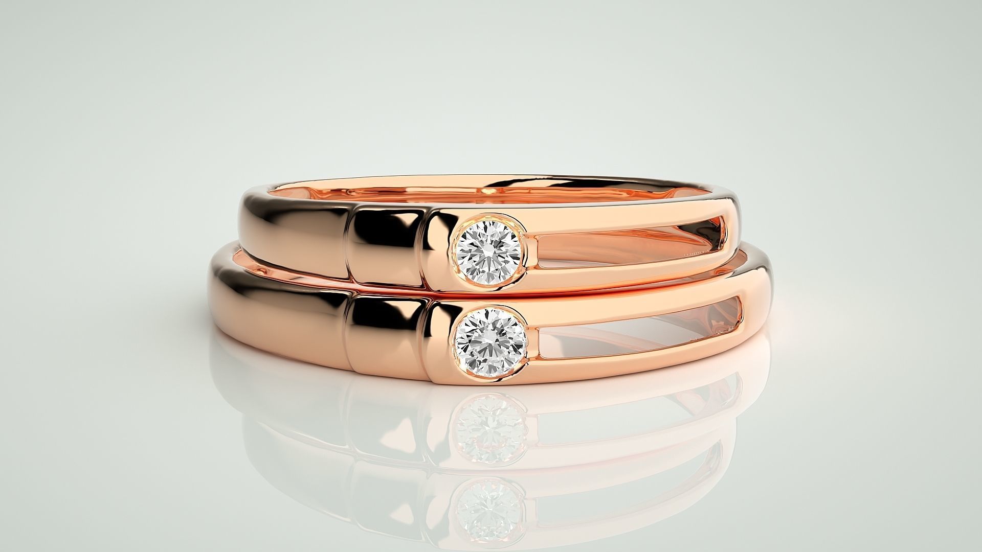 Solitaire Couple Band Ring 3dm stl render detail 3D print model_2