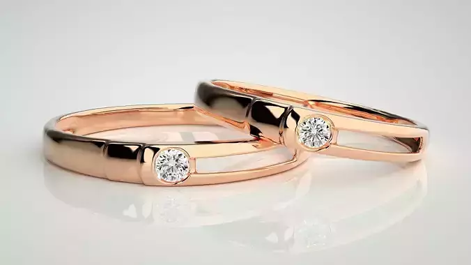 Solitaire Couple Band Ring 3dm stl render detail