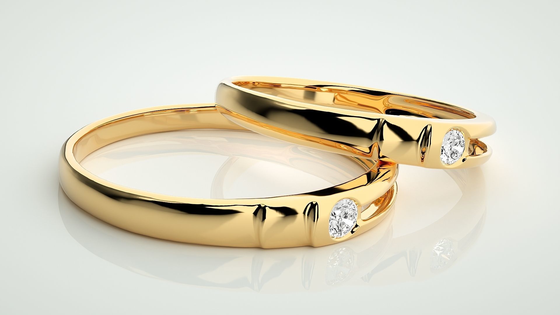 Solitaire Couple Band Ring 3dm stl render detail 3D print model_10