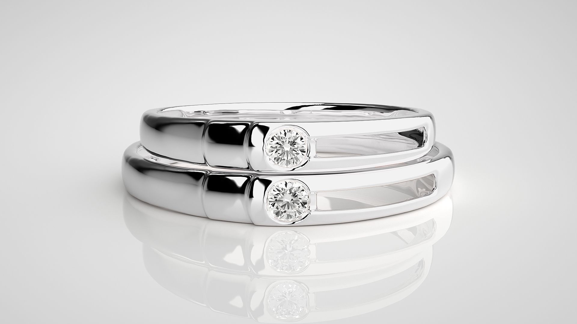 Solitaire Couple Band Ring 3dm stl render detail 3D print model_7