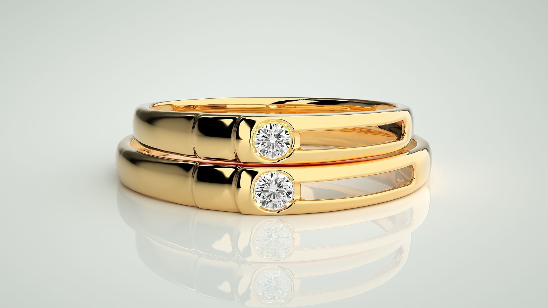 Solitaire Couple Band Ring 3dm stl render detail 3D print model_11