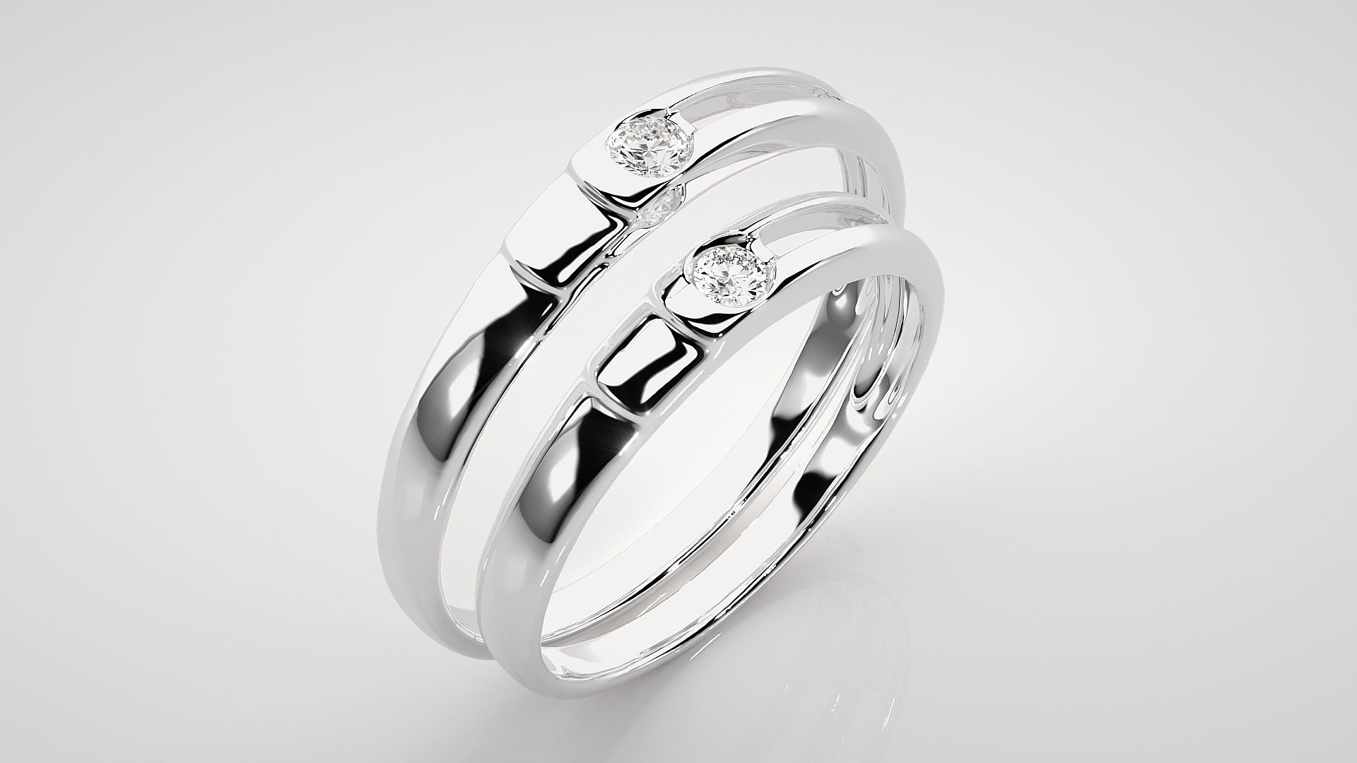 Solitaire Couple Band Ring 3dm stl render detail 3D print model_8