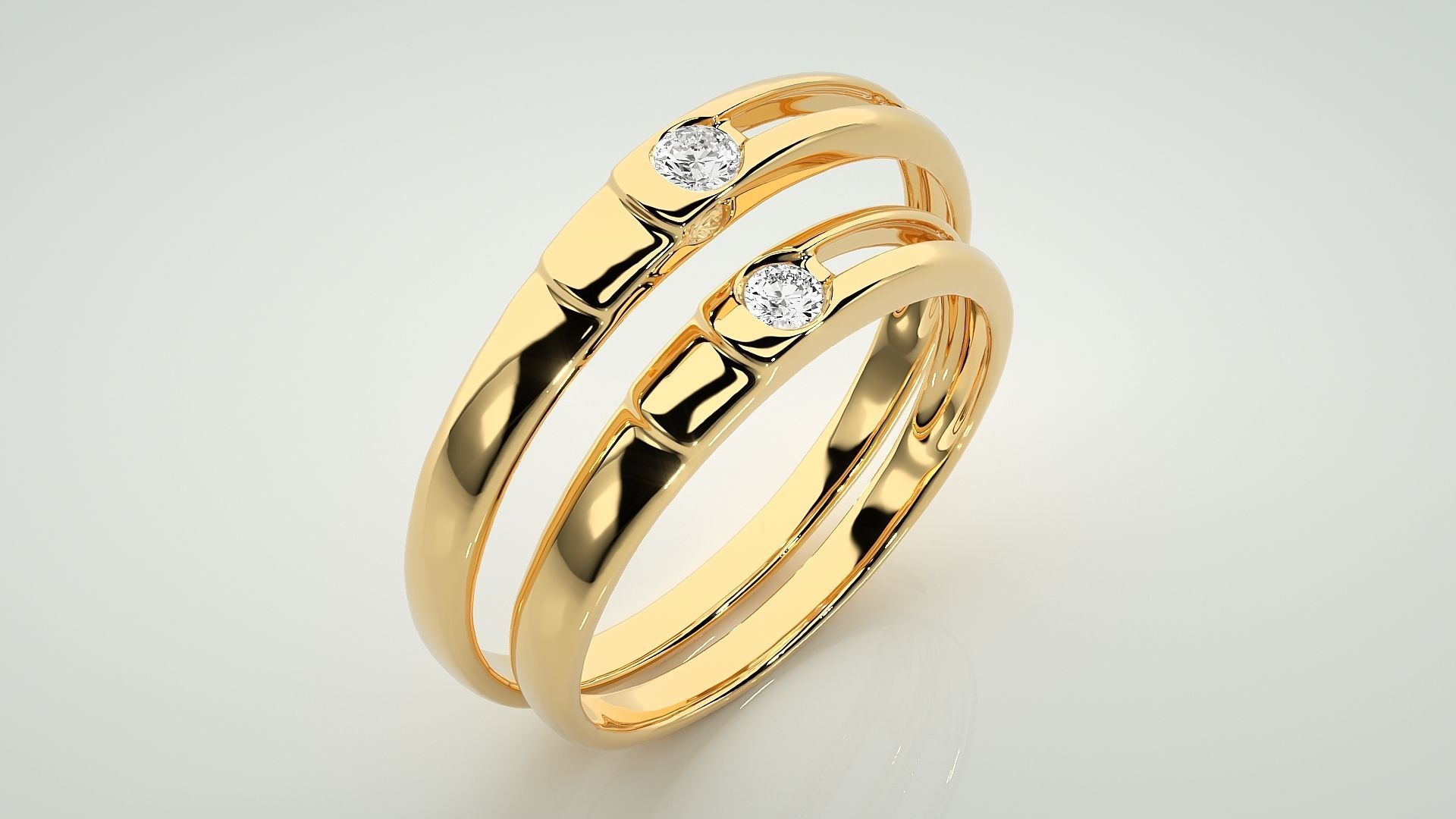 Solitaire Couple Band Ring 3dm stl render detail 3D print model_12