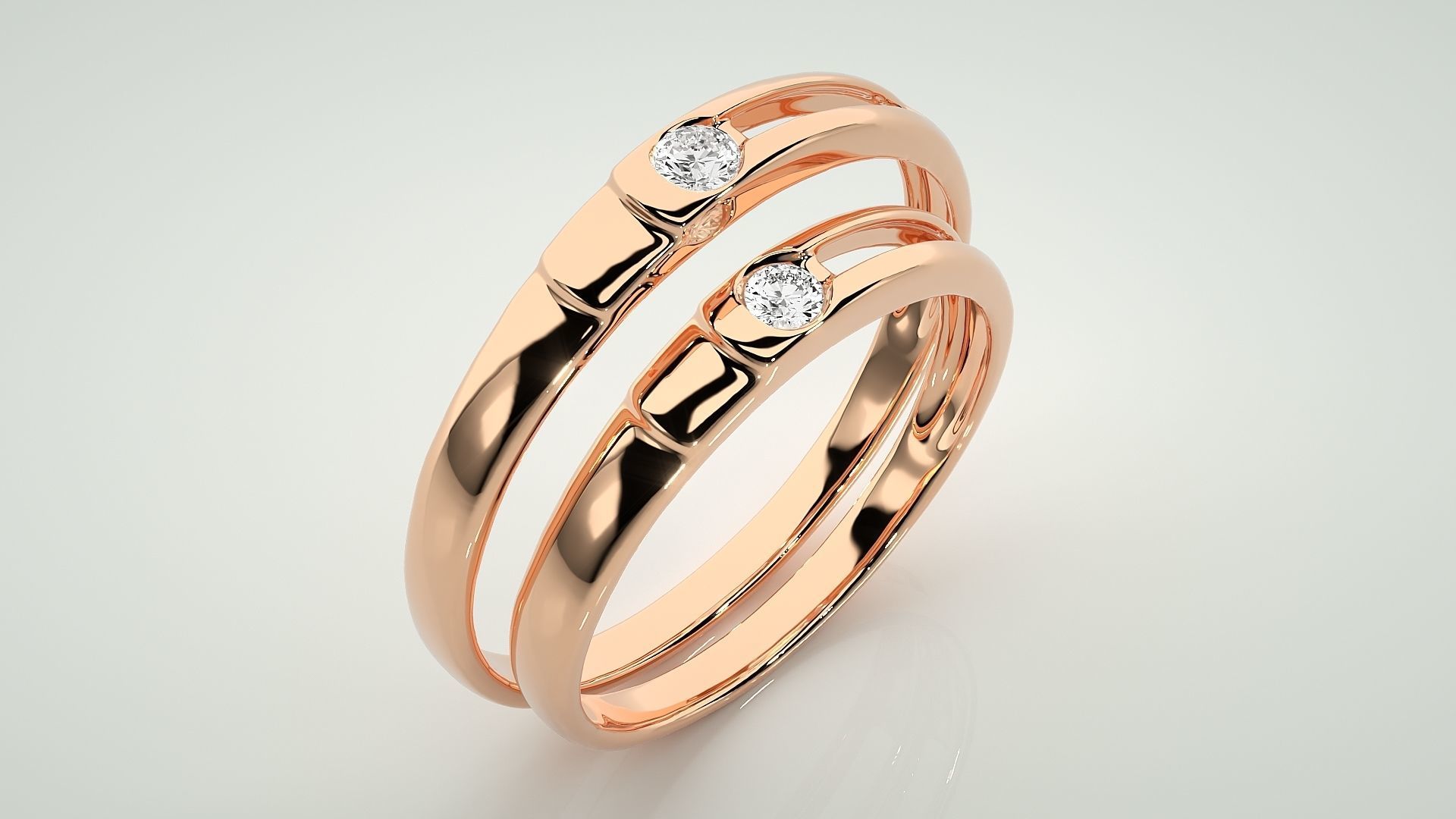 Solitaire Couple Band Ring 3dm stl render detail 3D print model_4