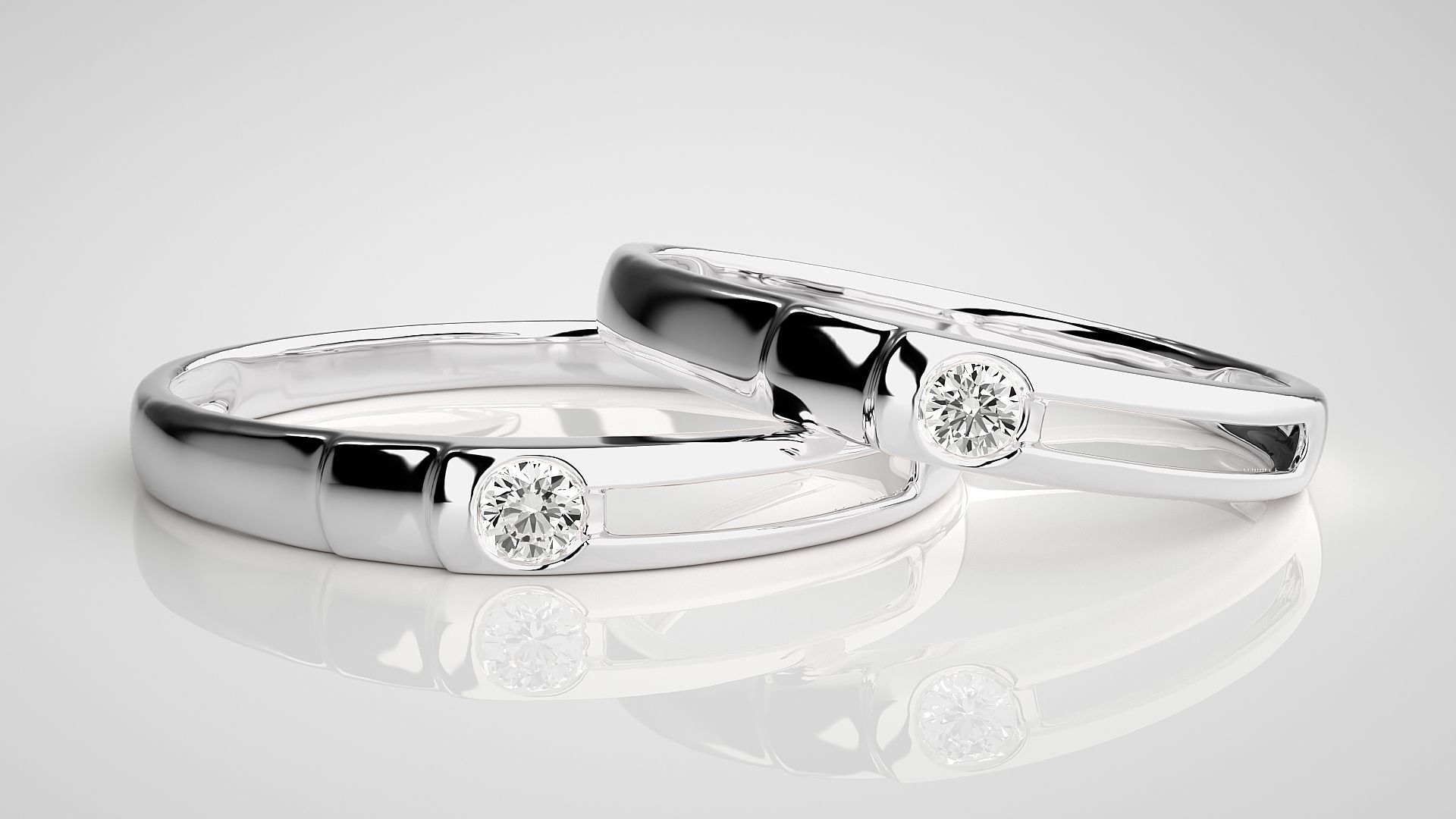 Solitaire Couple Band Ring 3dm stl render detail 3D print model_5