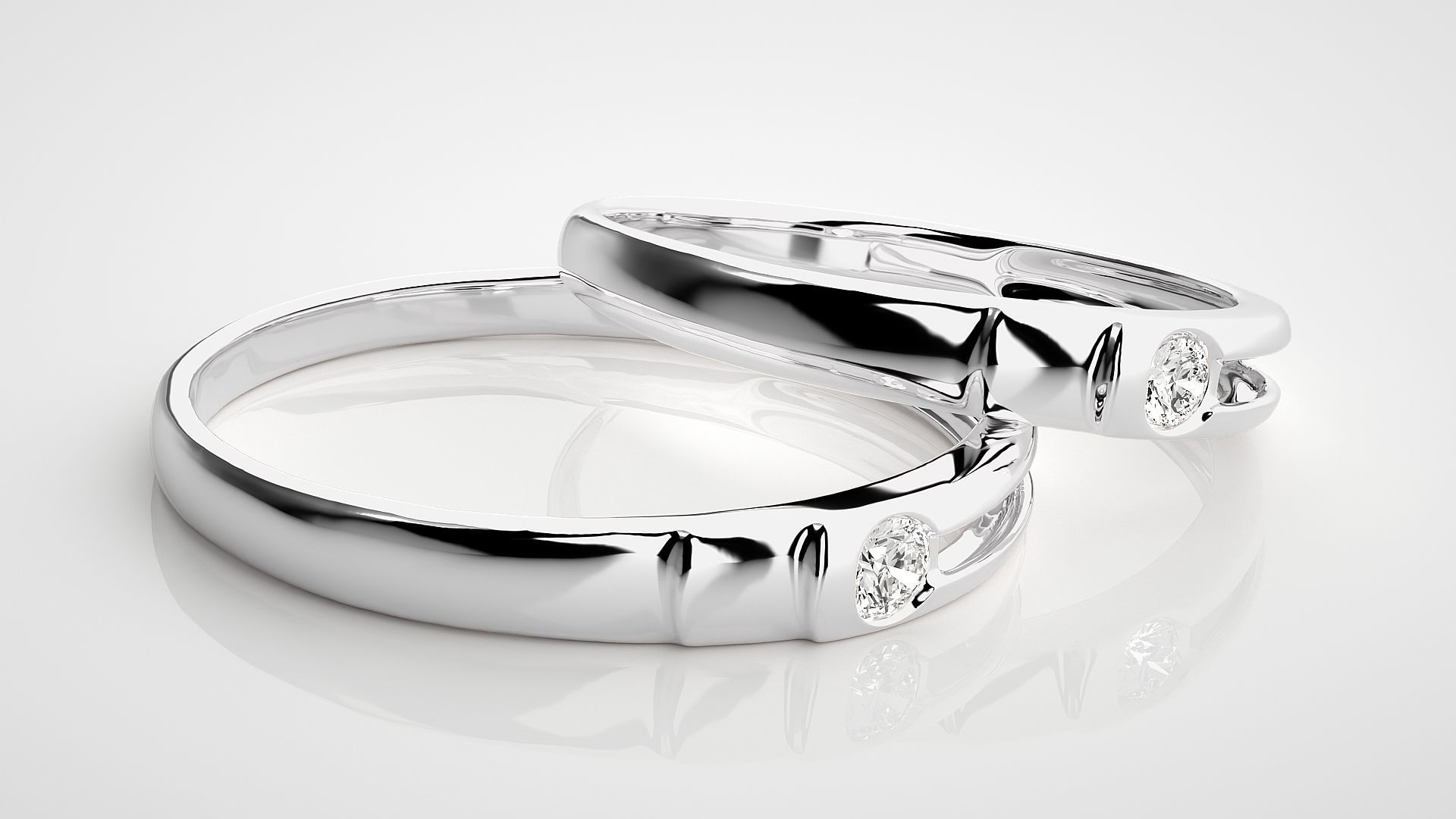 Solitaire Couple Band Ring 3dm stl render detail 3D print model_6