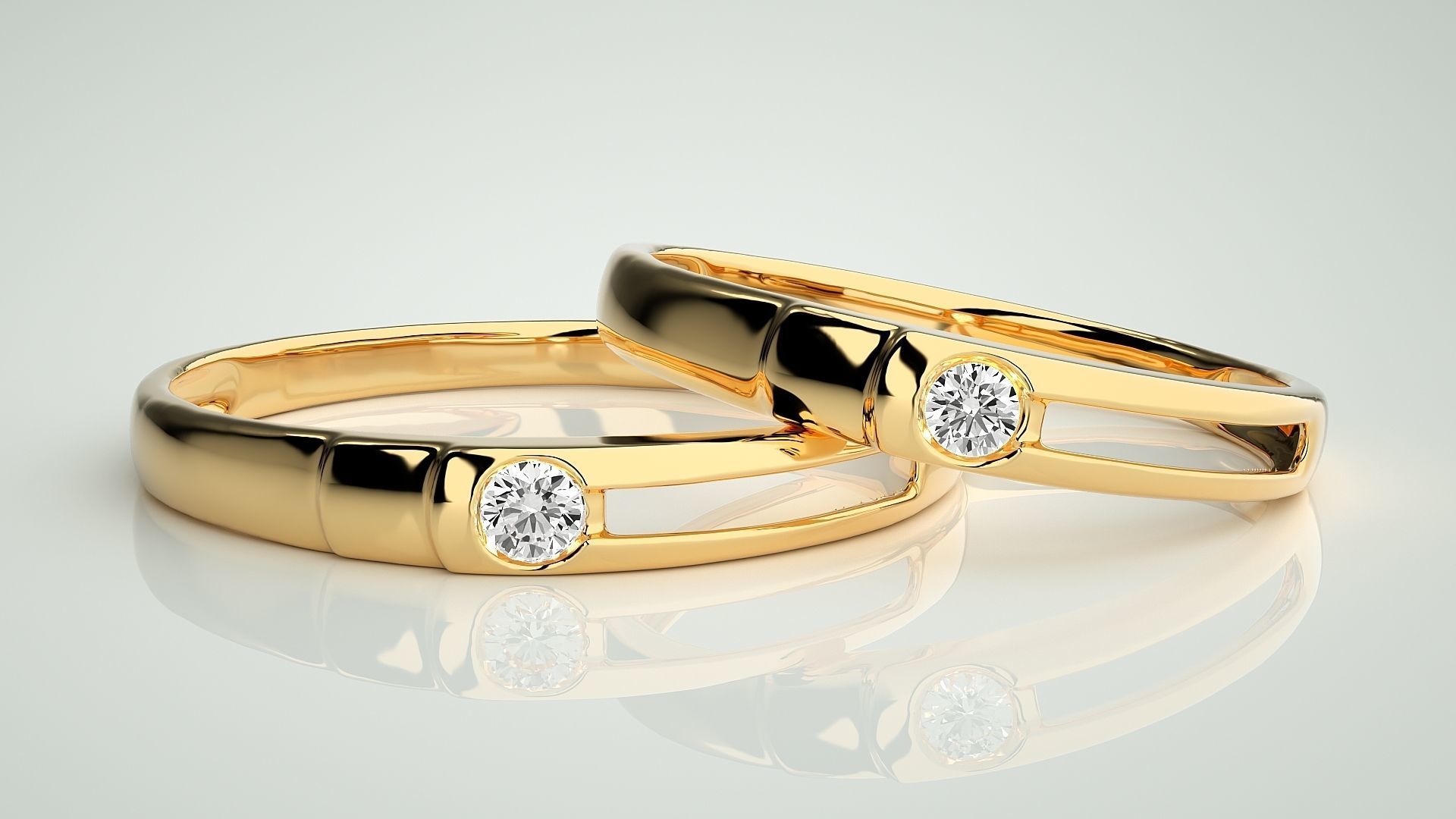 Solitaire Couple Band Ring 3dm stl render detail 3D print model_9