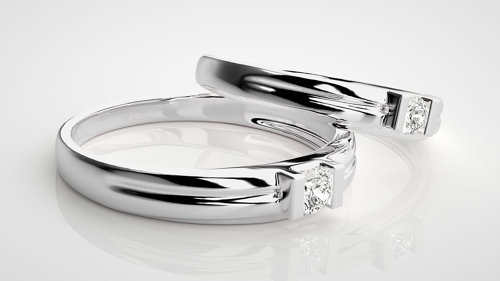 Solitaire Couple Band Ring 3dm stl render detail 3D print model_6