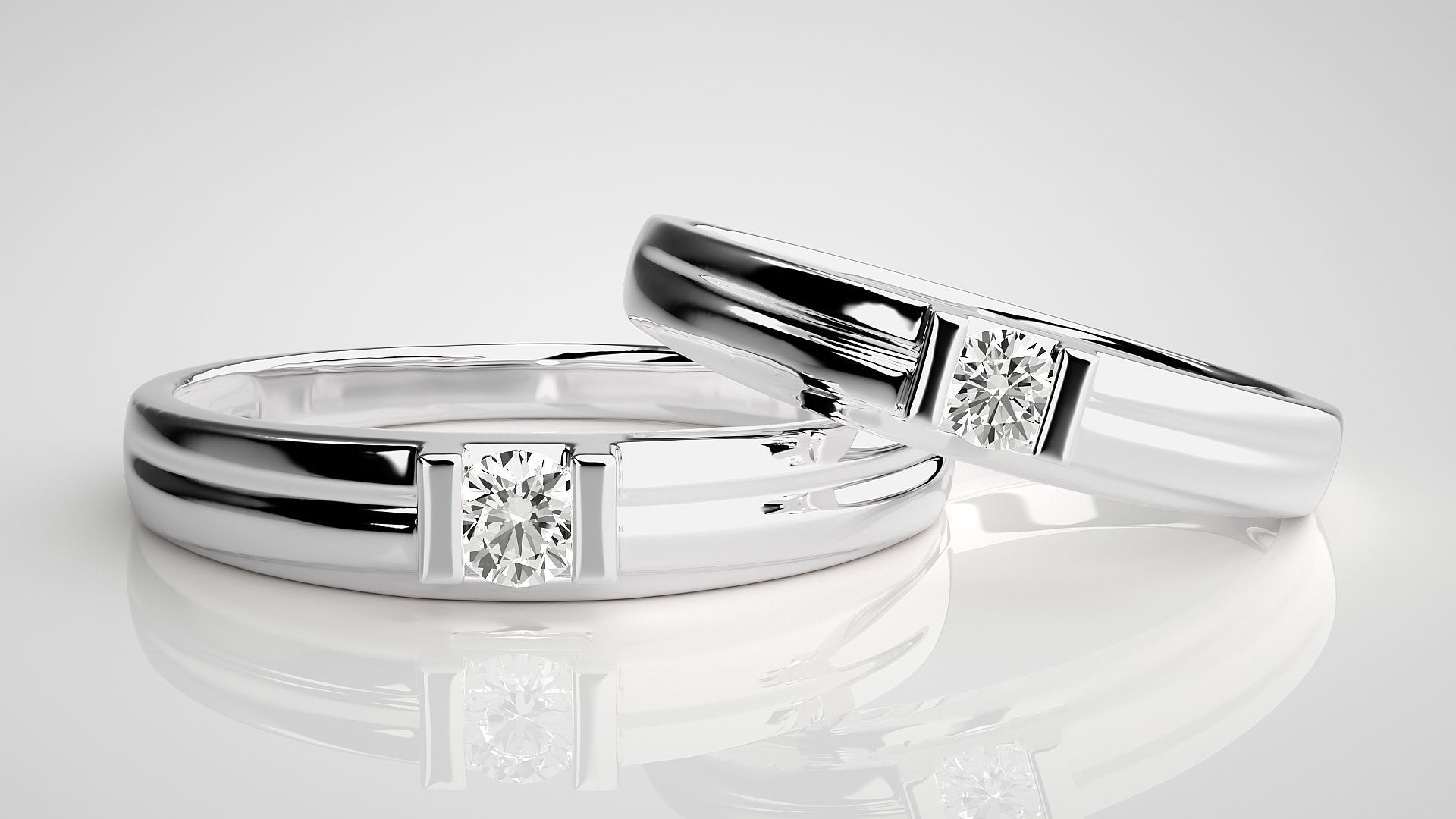 Solitaire Couple Band Ring 3dm stl render detail 3D print model_5