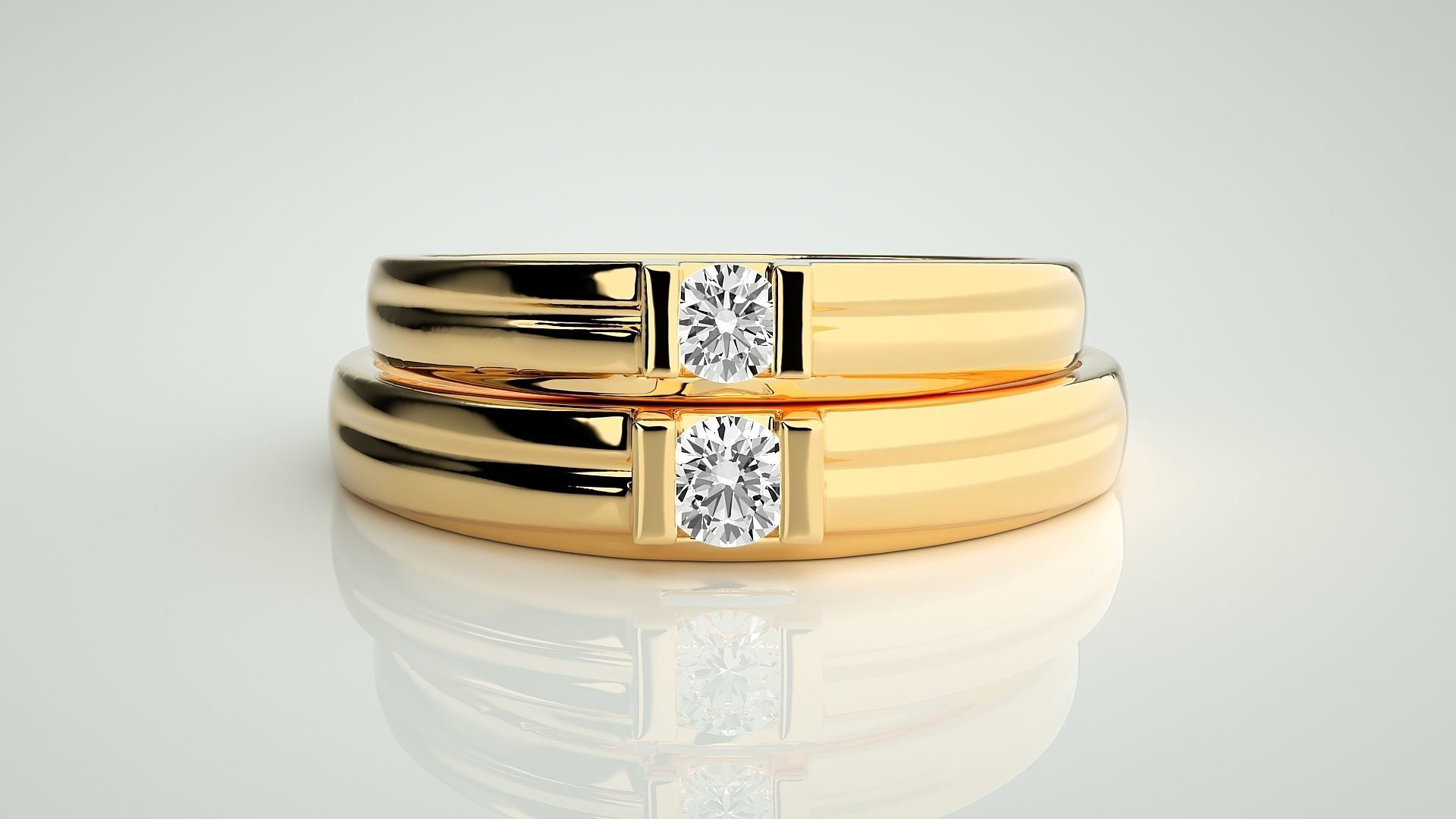 Solitaire Couple Band Ring 3dm stl render detail 3D print model_11