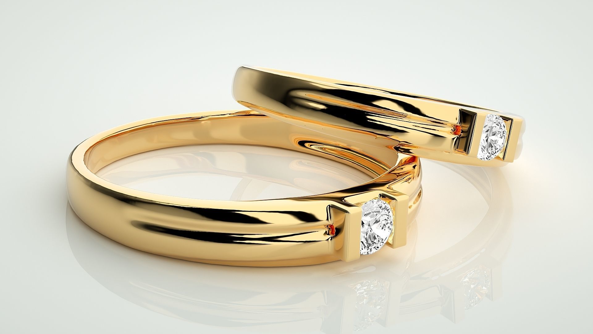 Solitaire Couple Band Ring 3dm stl render detail 3D print model_10