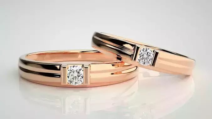 Solitaire Couple Band Ring 3dm stl render detail