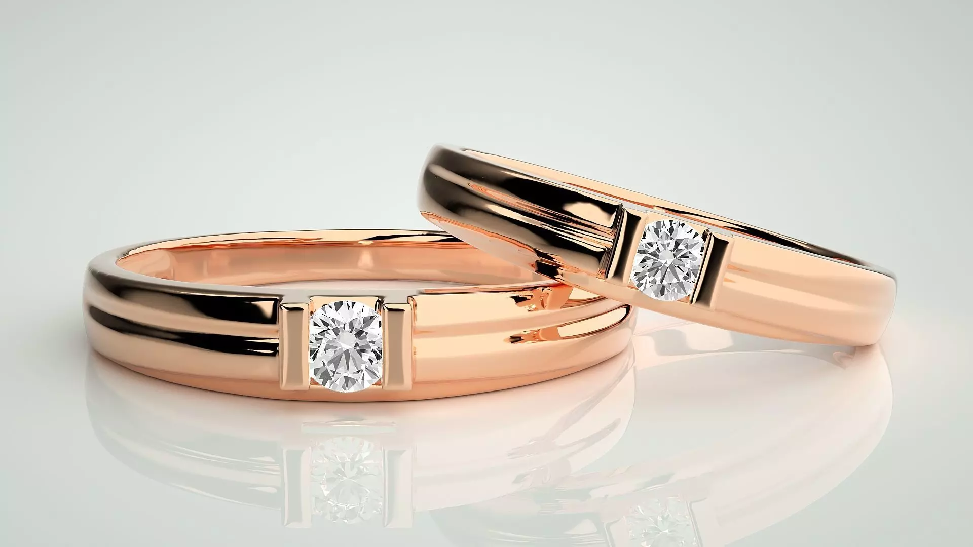 Solitaire Couple Band Ring 3dm stl render detail 3D print model_0