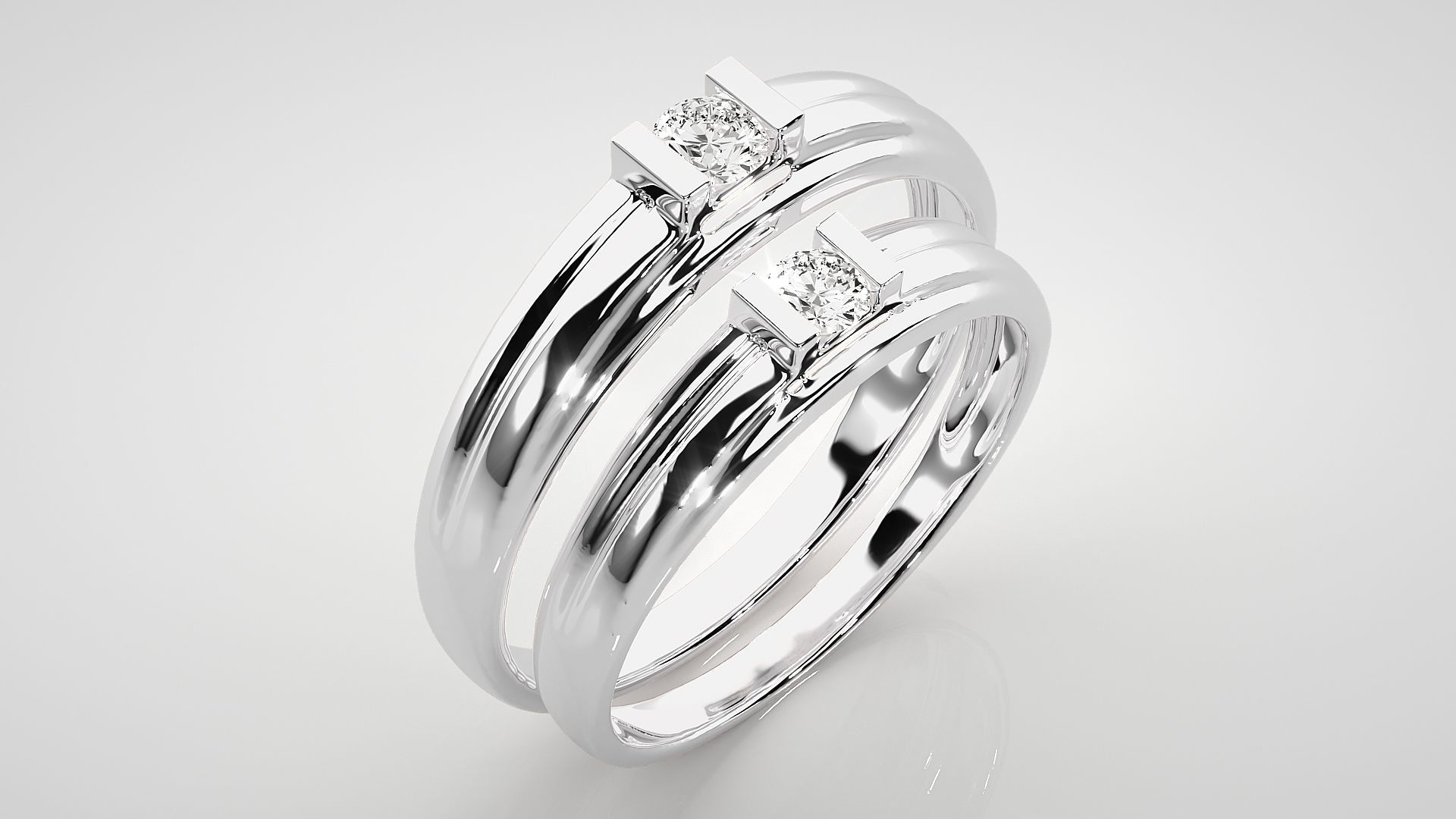 Solitaire Couple Band Ring 3dm stl render detail 3D print model_8
