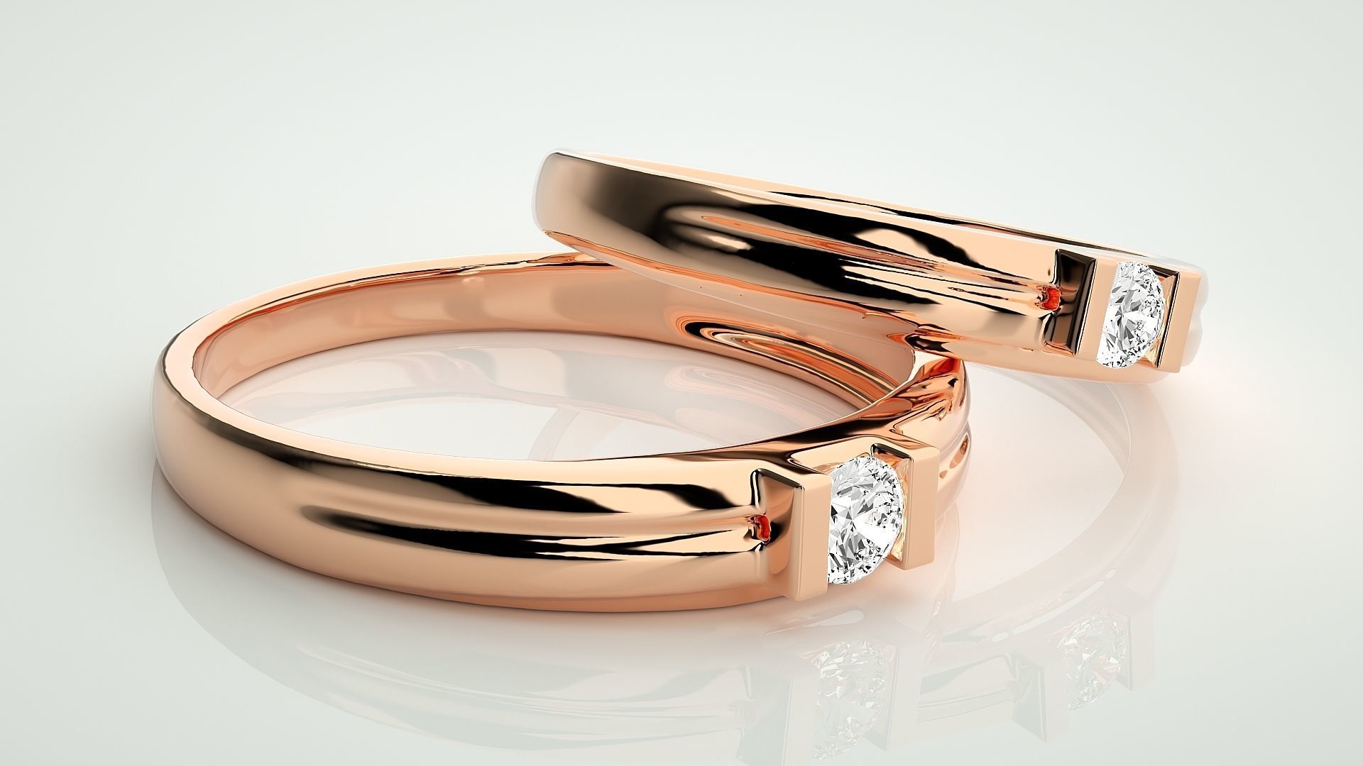 Solitaire Couple Band Ring 3dm stl render detail 3D print model_1