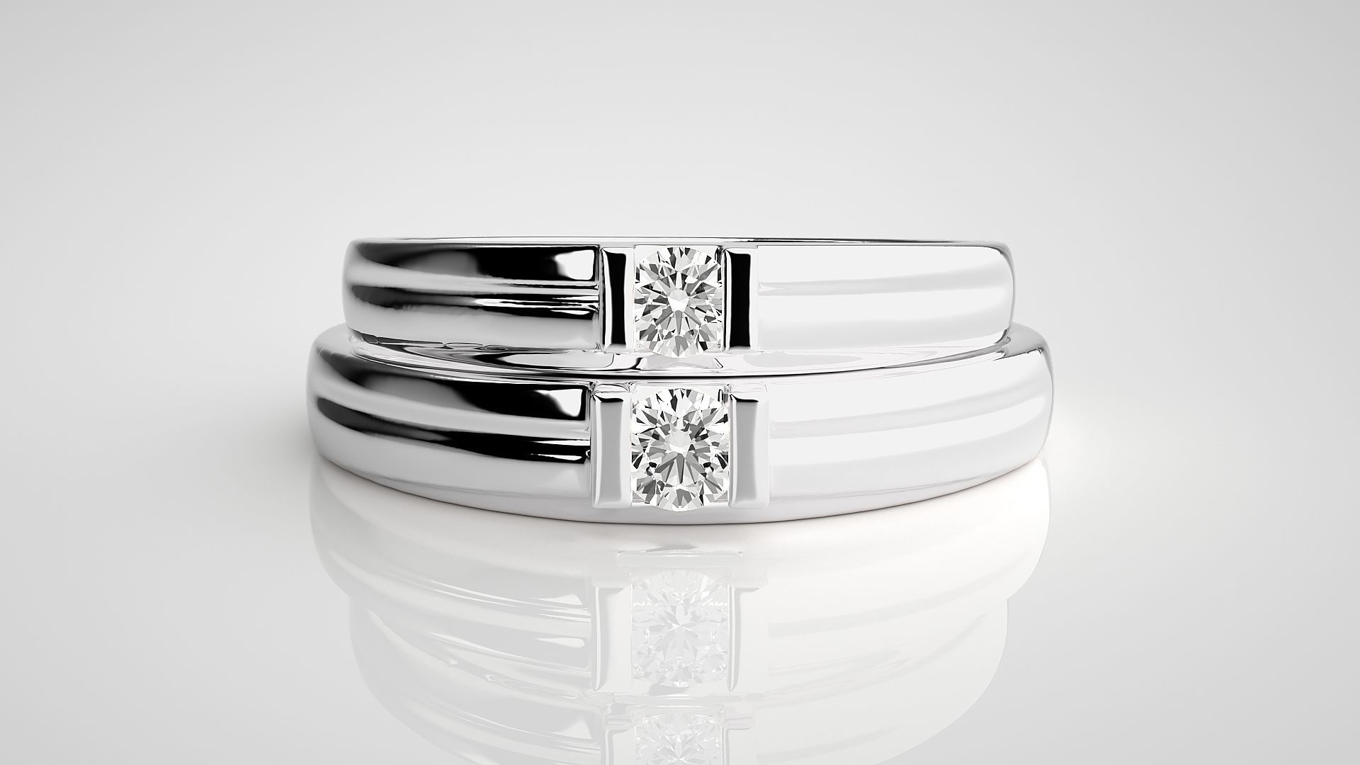 Solitaire Couple Band Ring 3dm stl render detail 3D print model_7