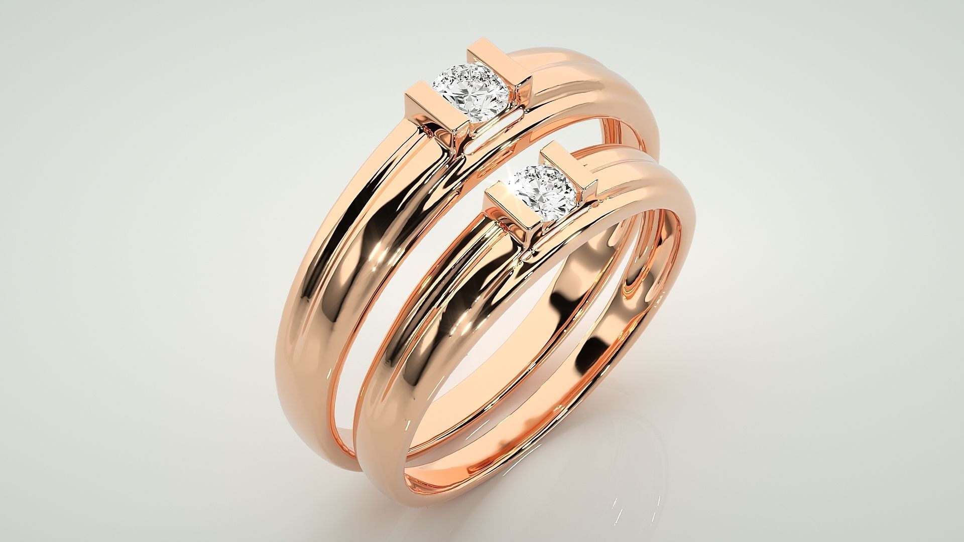 Solitaire Couple Band Ring 3dm stl render detail 3D print model_4