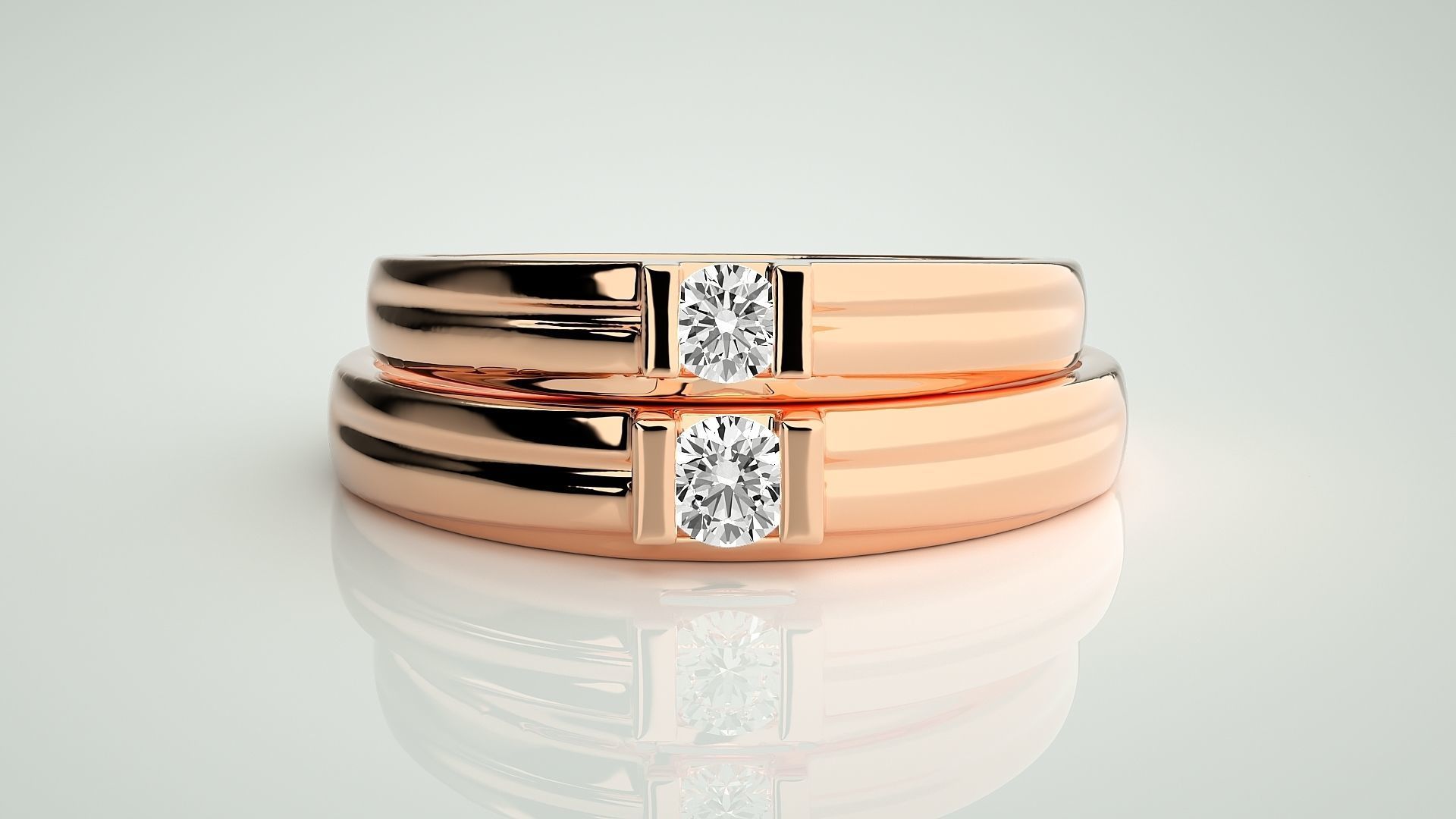 Solitaire Couple Band Ring 3dm stl render detail 3D print model_2