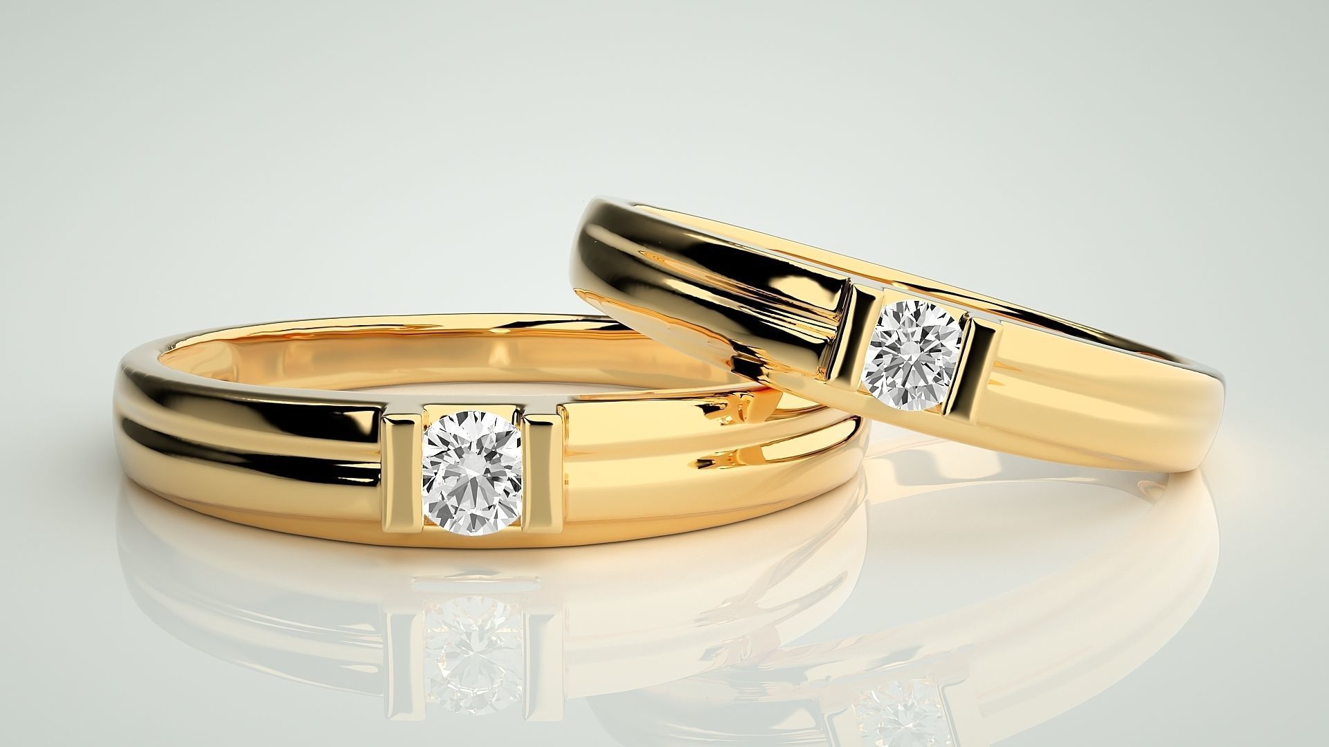 Solitaire Couple Band Ring 3dm stl render detail 3D print model_9