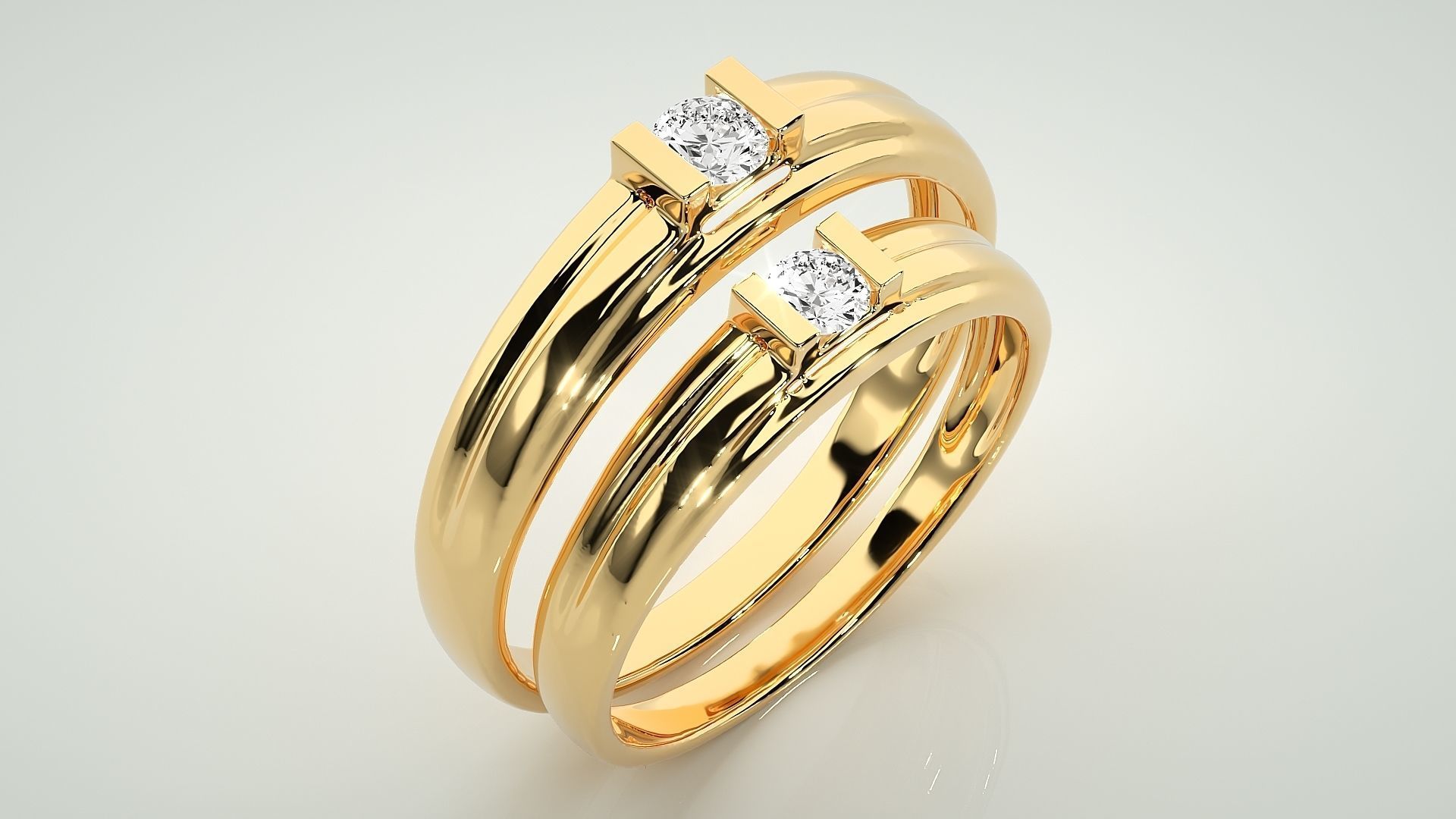 Solitaire Couple Band Ring 3dm stl render detail 3D print model_12