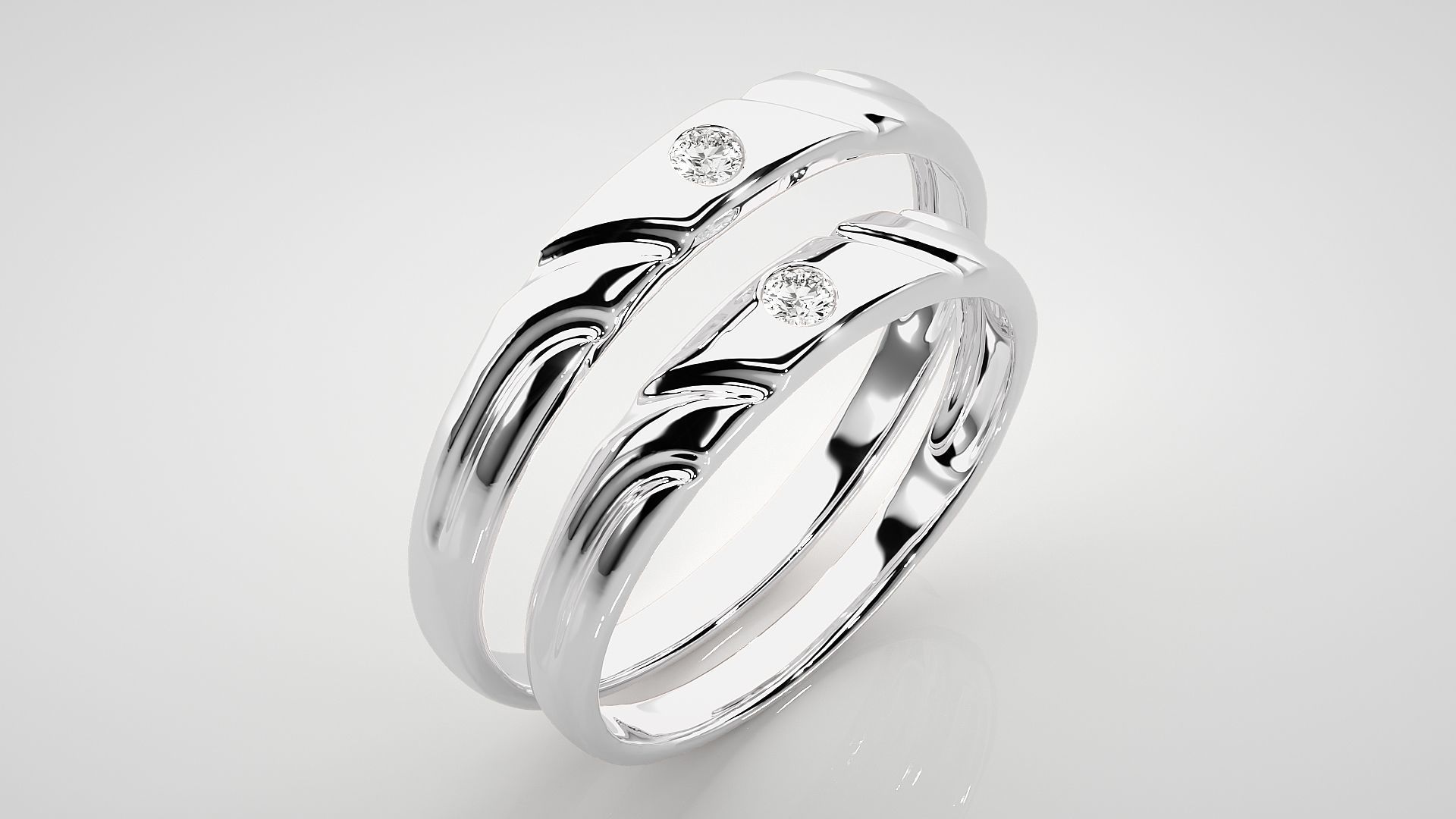 Solitaire Couple Band Ring 3dm stl render detail 3D print model_8