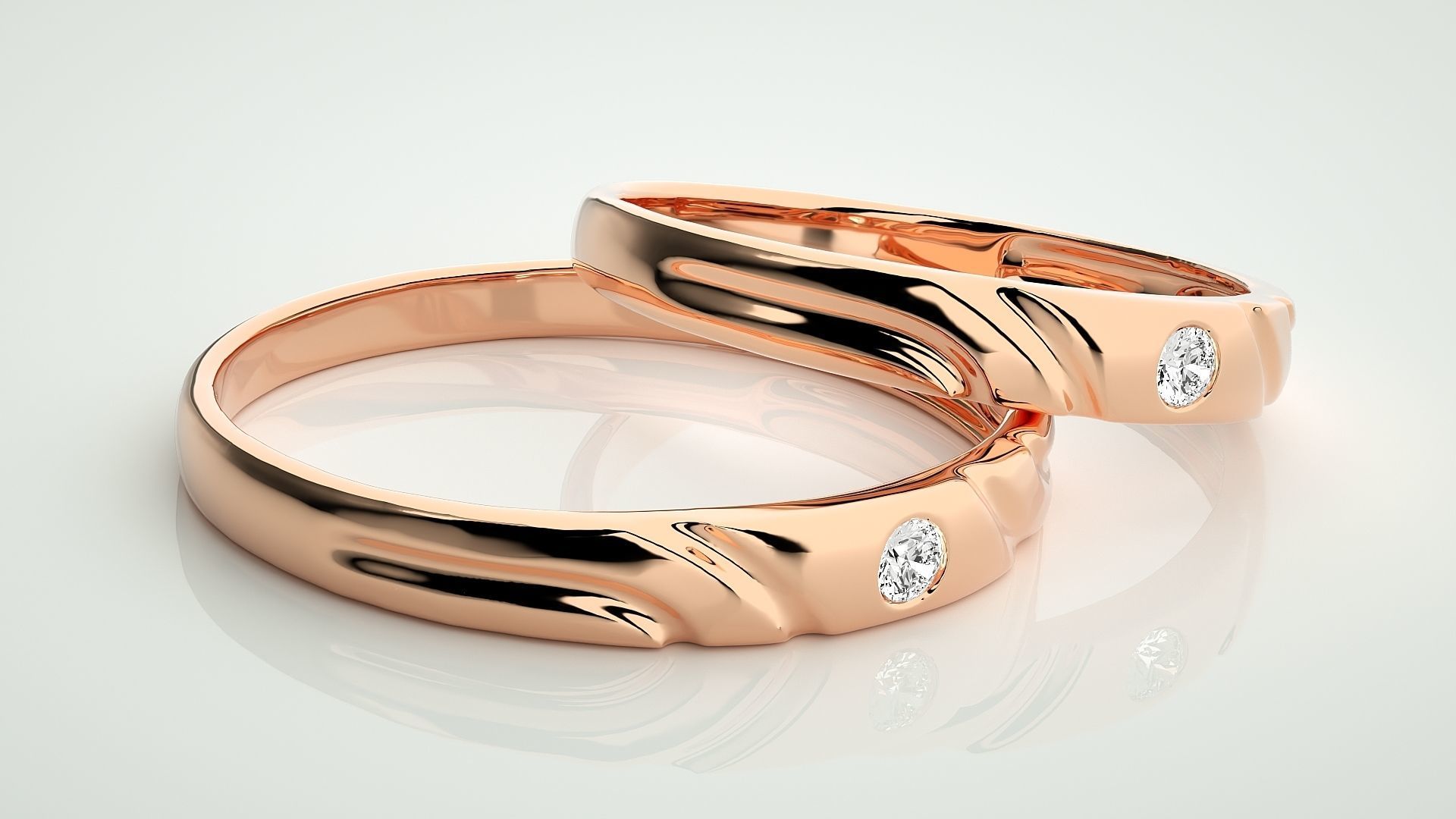 Solitaire Couple Band Ring 3dm stl render detail 3D print model_1