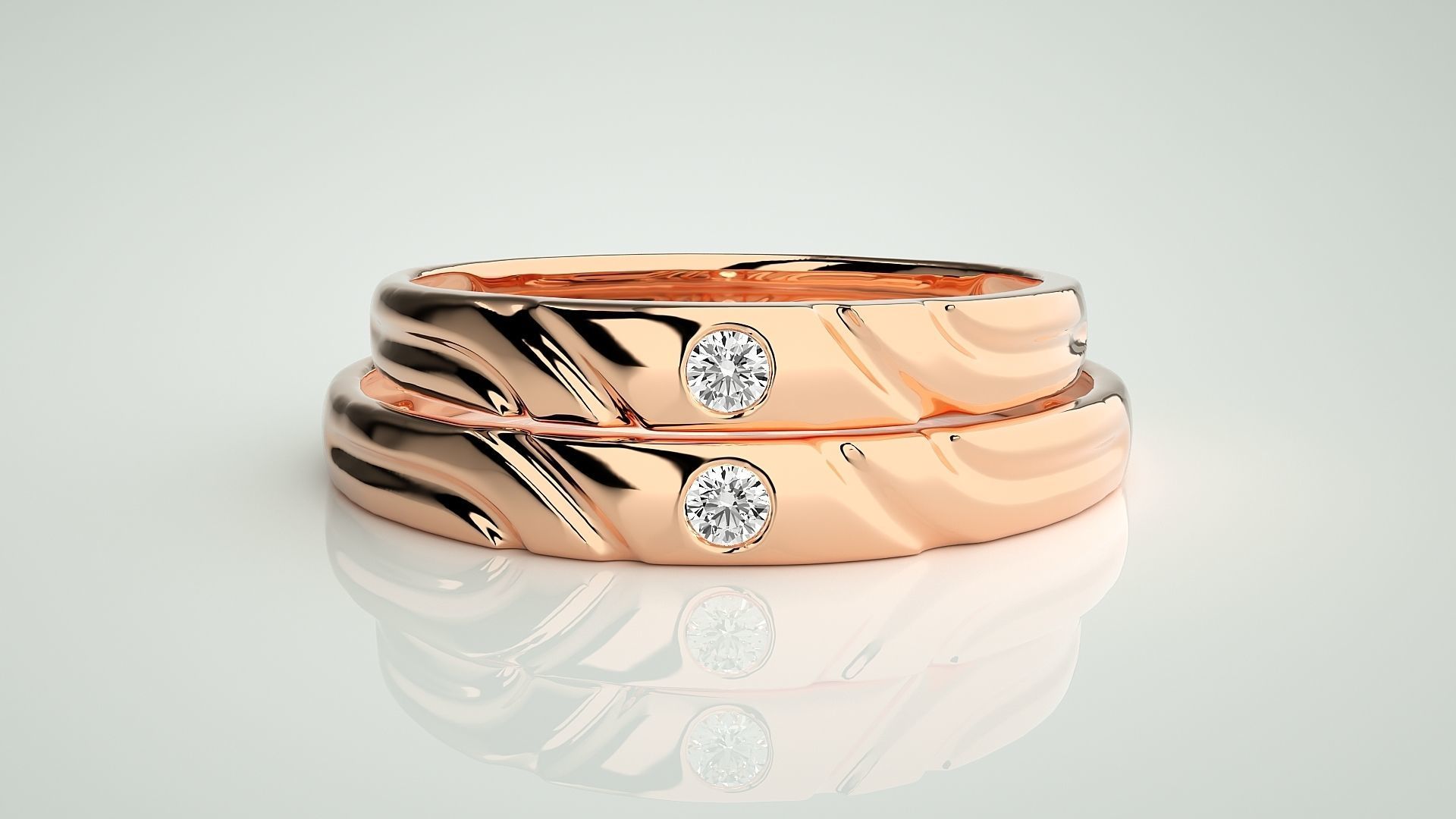 Solitaire Couple Band Ring 3dm stl render detail 3D print model_2
