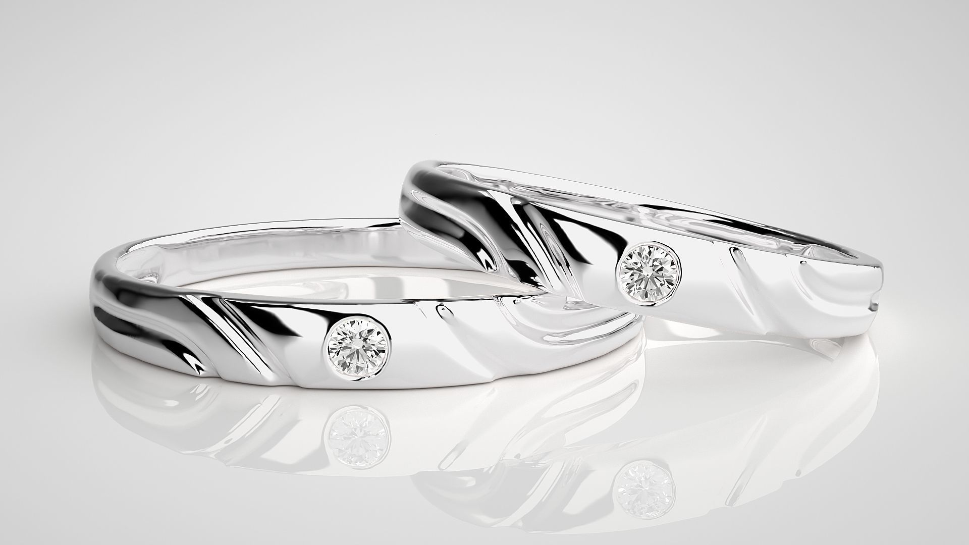 Solitaire Couple Band Ring 3dm stl render detail 3D print model_5